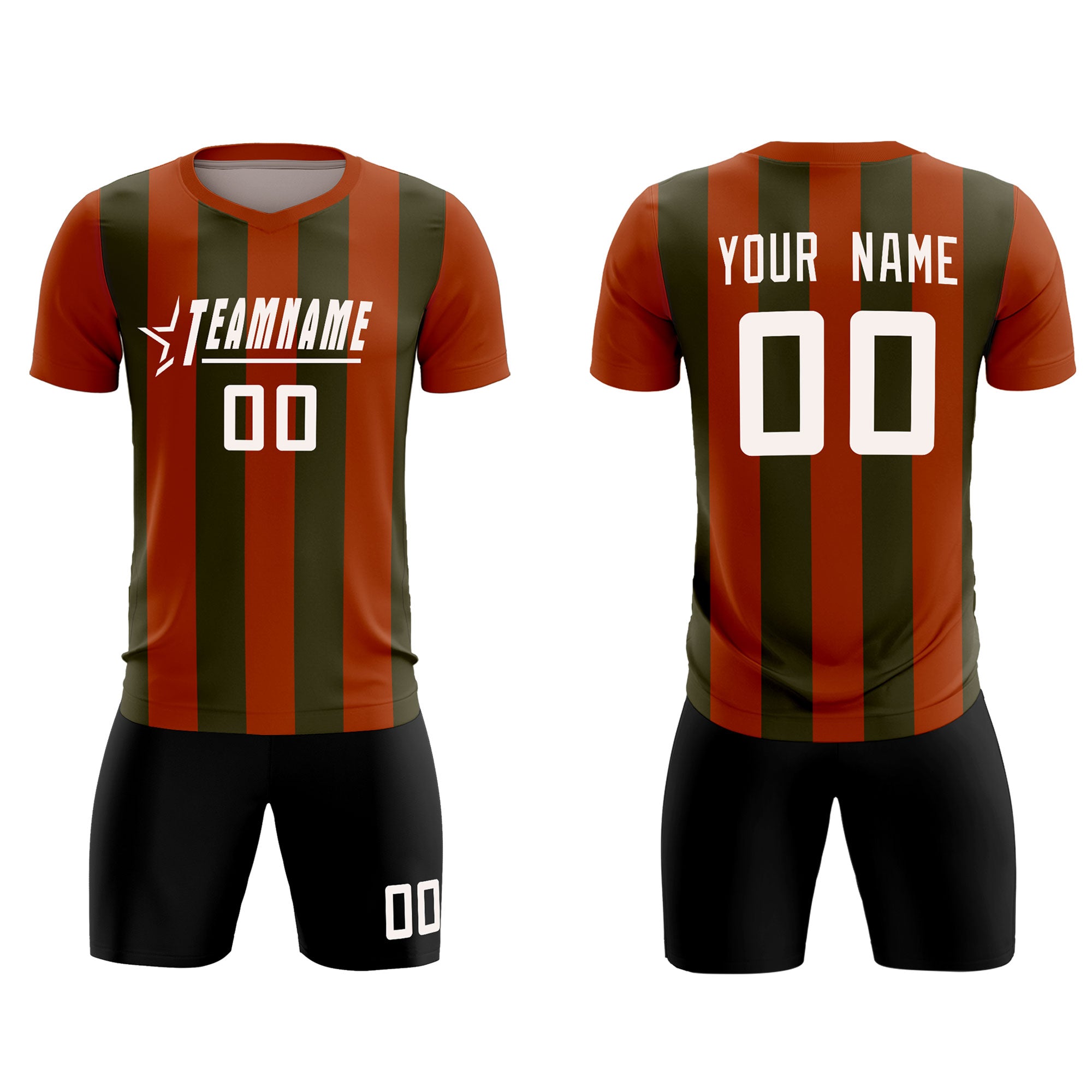 Custom Texas Orange Olive Vertical Stripes Casual Outdoor Soccer Sets Jersey