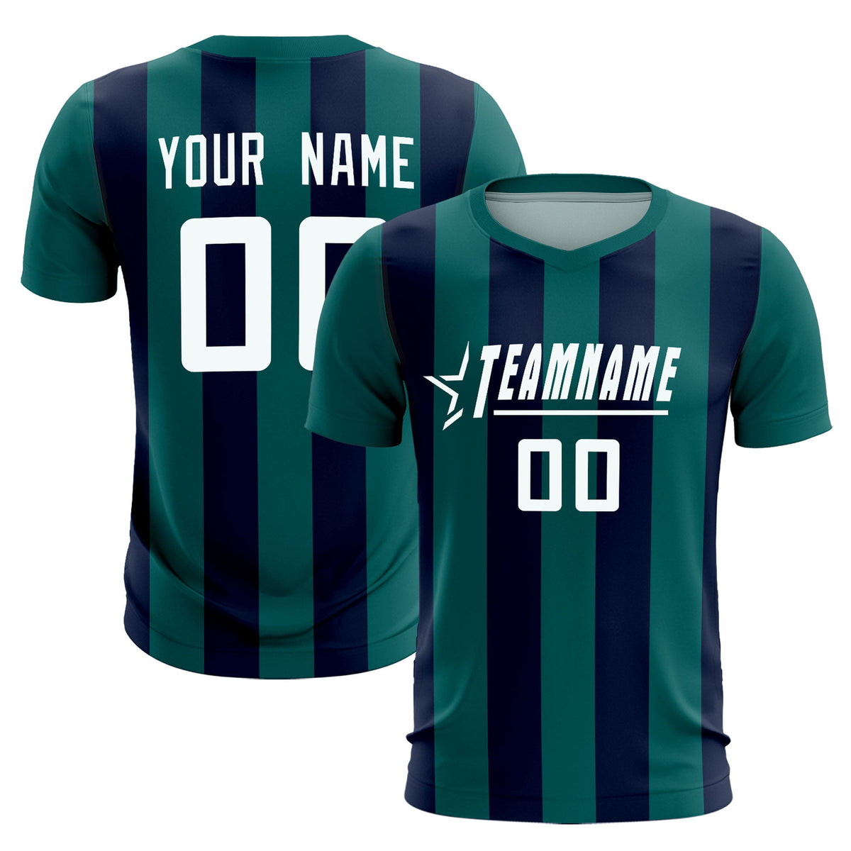 Custom Aqua Navy Vertical Stripes Casual Outdoor Soccer Sets Jersey