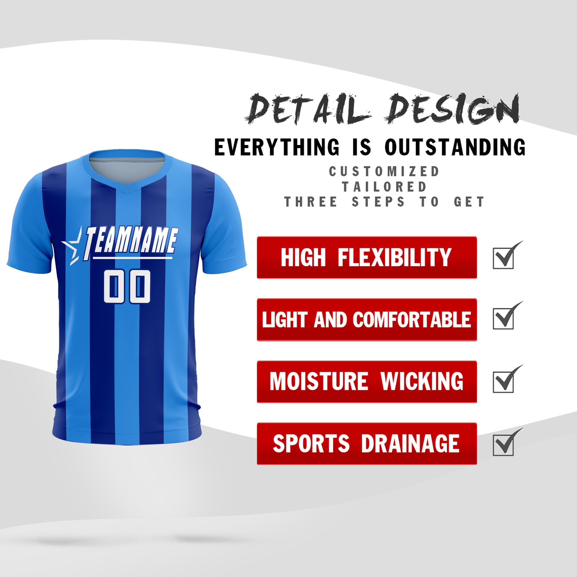 Custom Powder Blue Royal Vertical Stripes Casual Outdoor Soccer Sets Jersey