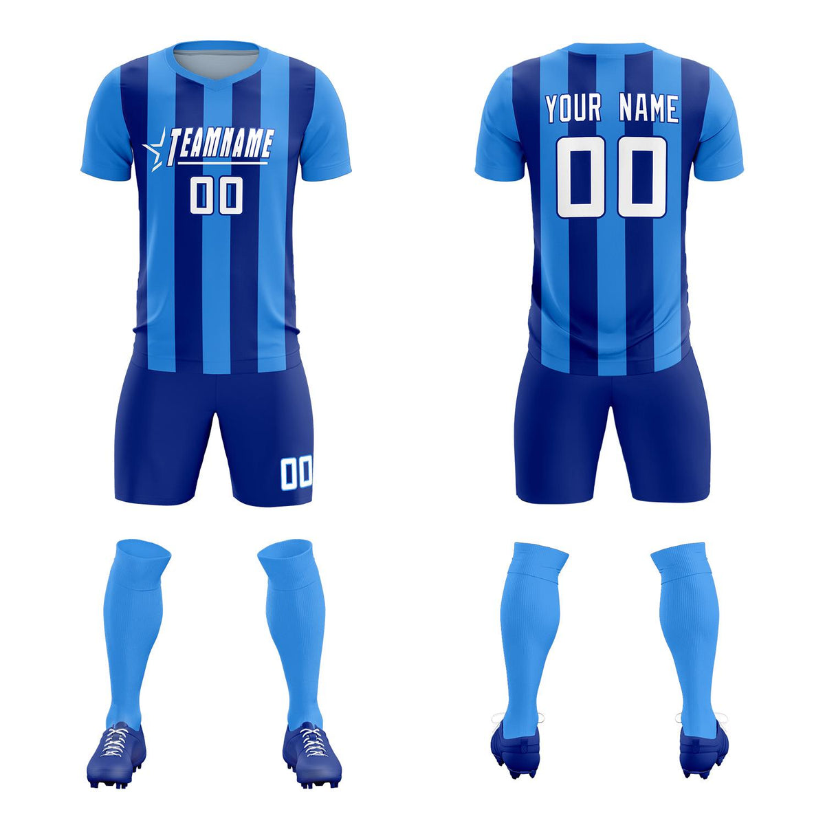 Custom Powder Blue Royal Vertical Stripes Casual Outdoor Soccer Sets Jersey