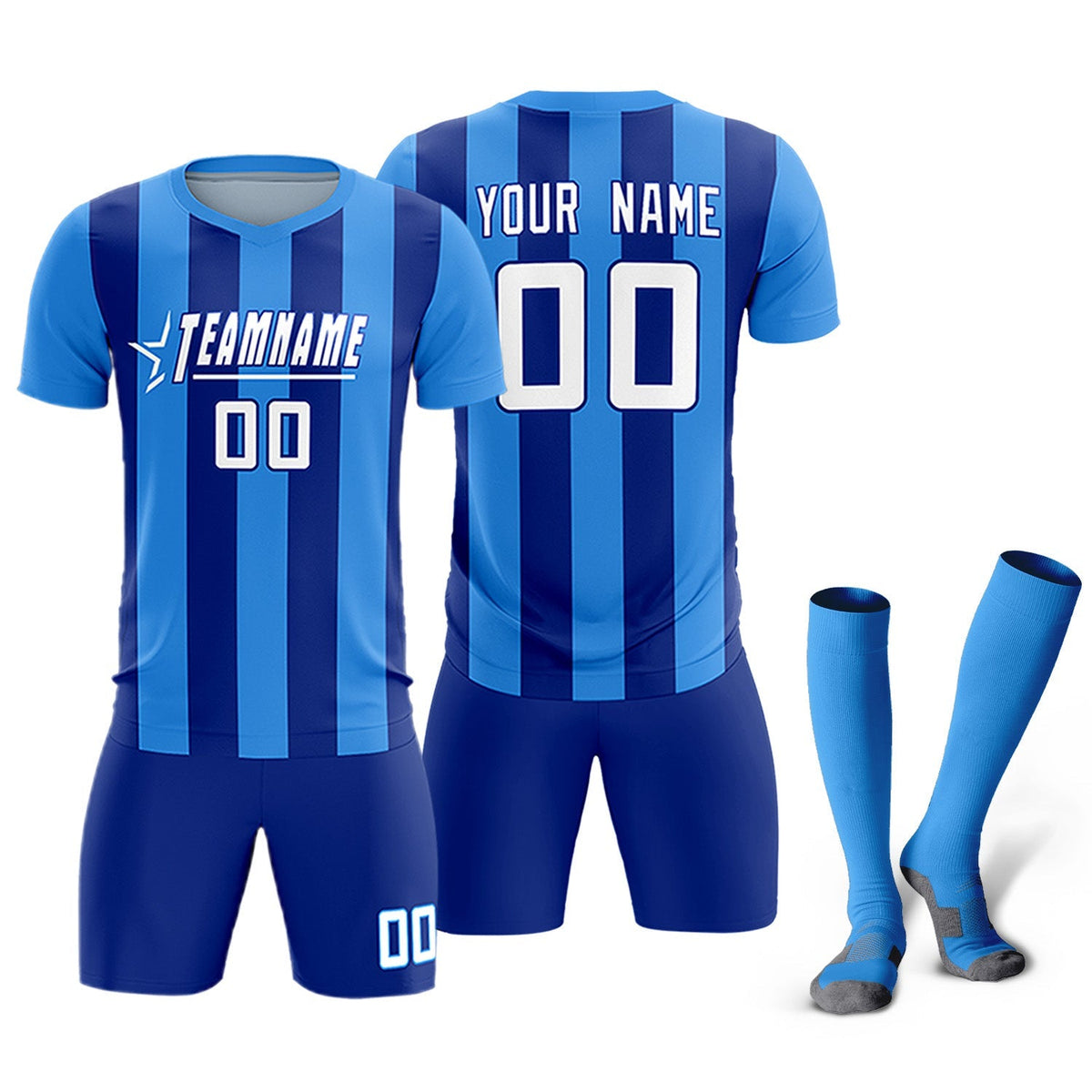 Custom Powder Blue Royal Vertical Stripes Casual Outdoor Soccer Sets Jersey