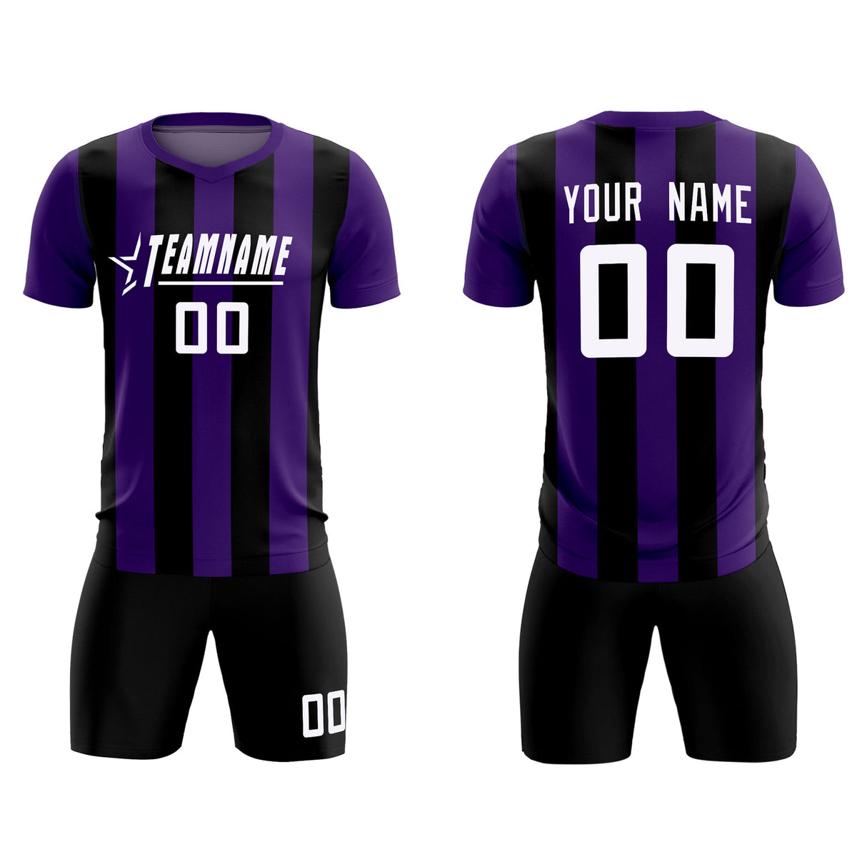 Custom Purple Black Vertical Stripes Casual Outdoor Soccer Sets Jersey