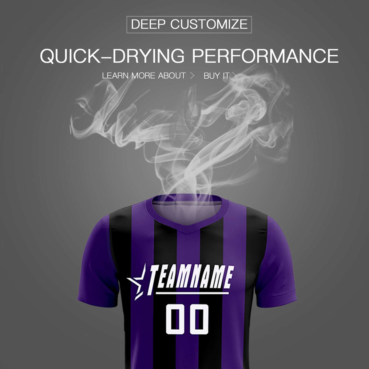 Custom Purple Black Vertical Stripes Casual Outdoor Soccer Sets Jersey