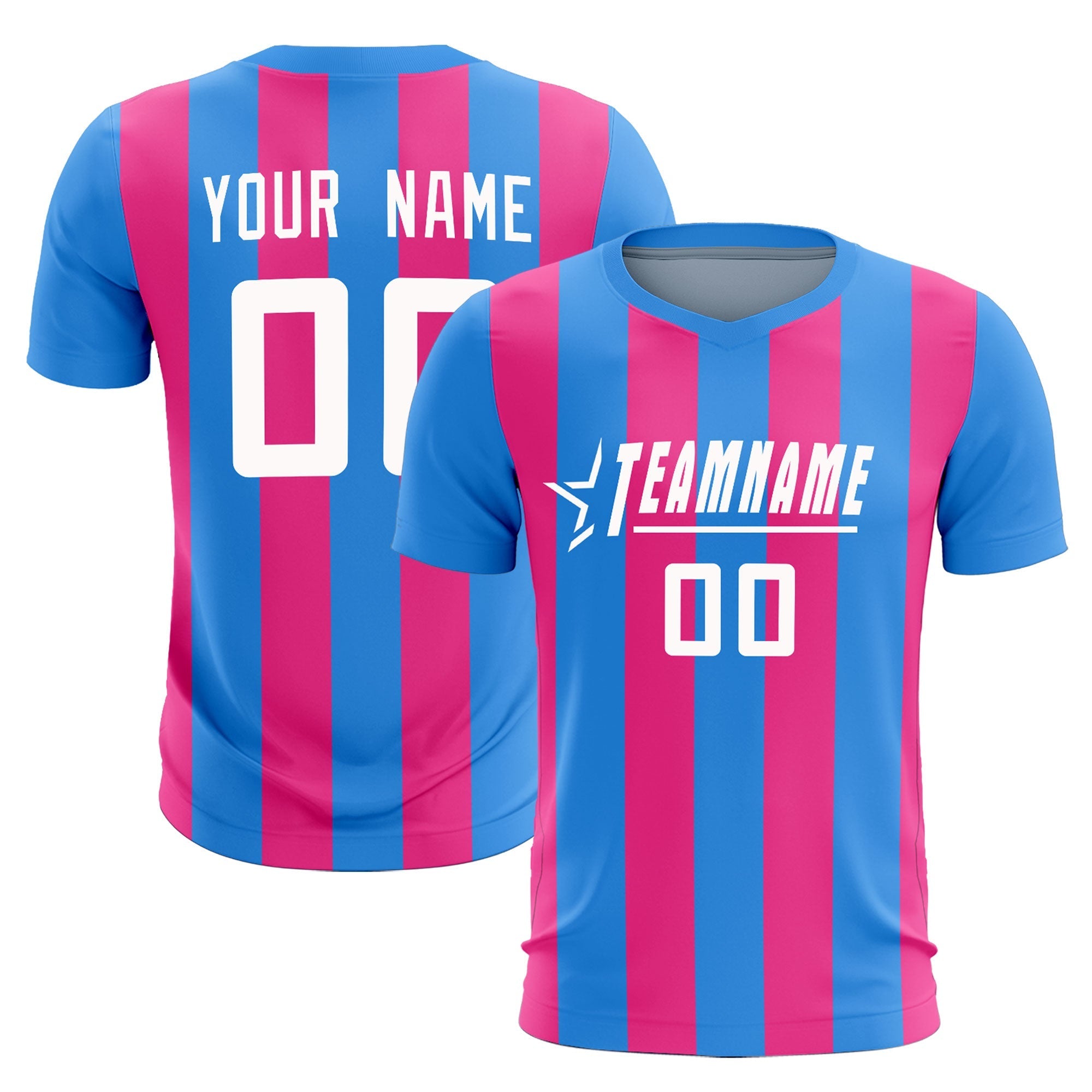 Custom Powder Blue Pink Vertical Stripes Casual Outdoor Soccer Sets Jersey