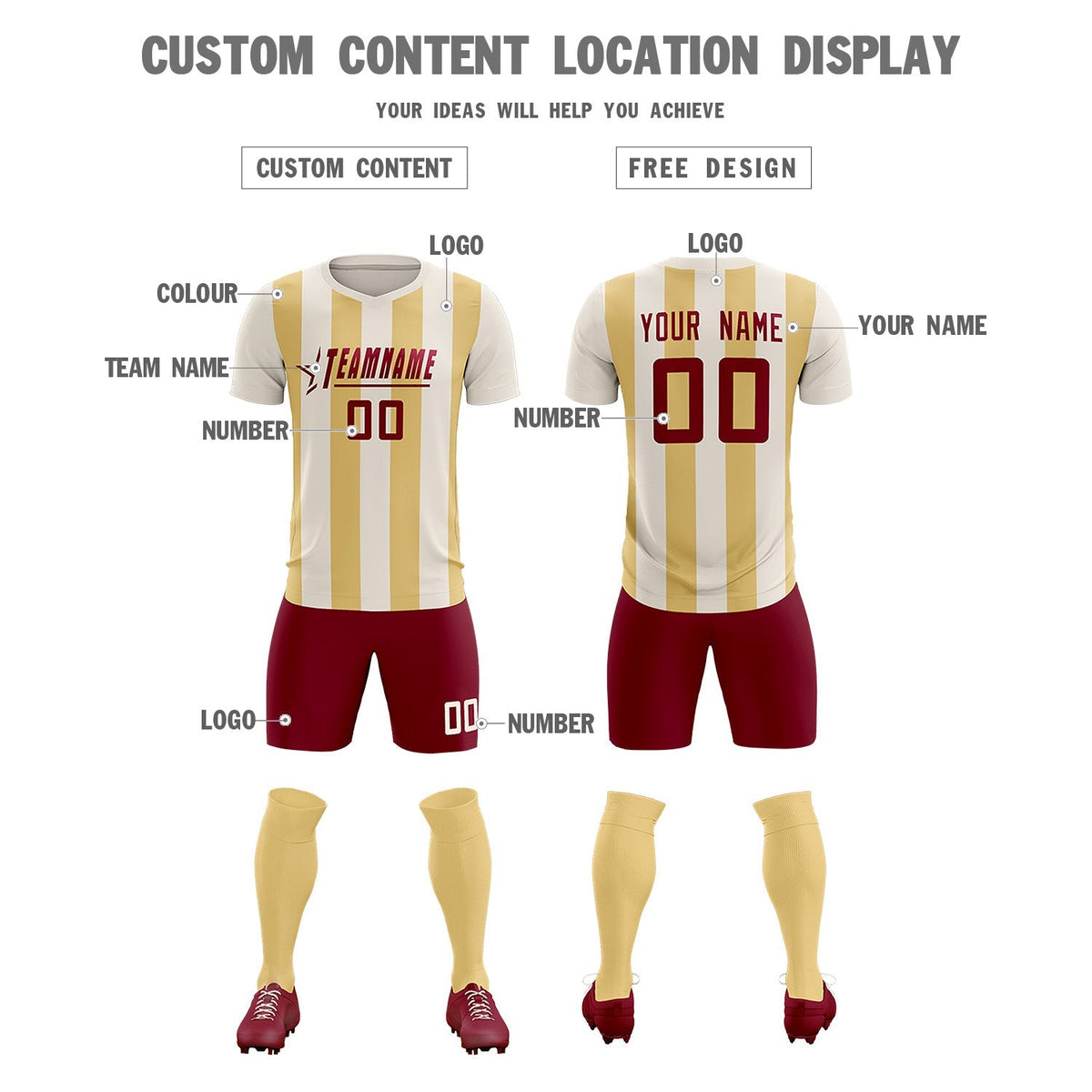 Custom Cream Khaki Vertical Stripes Casual Outdoor Soccer Sets Jersey