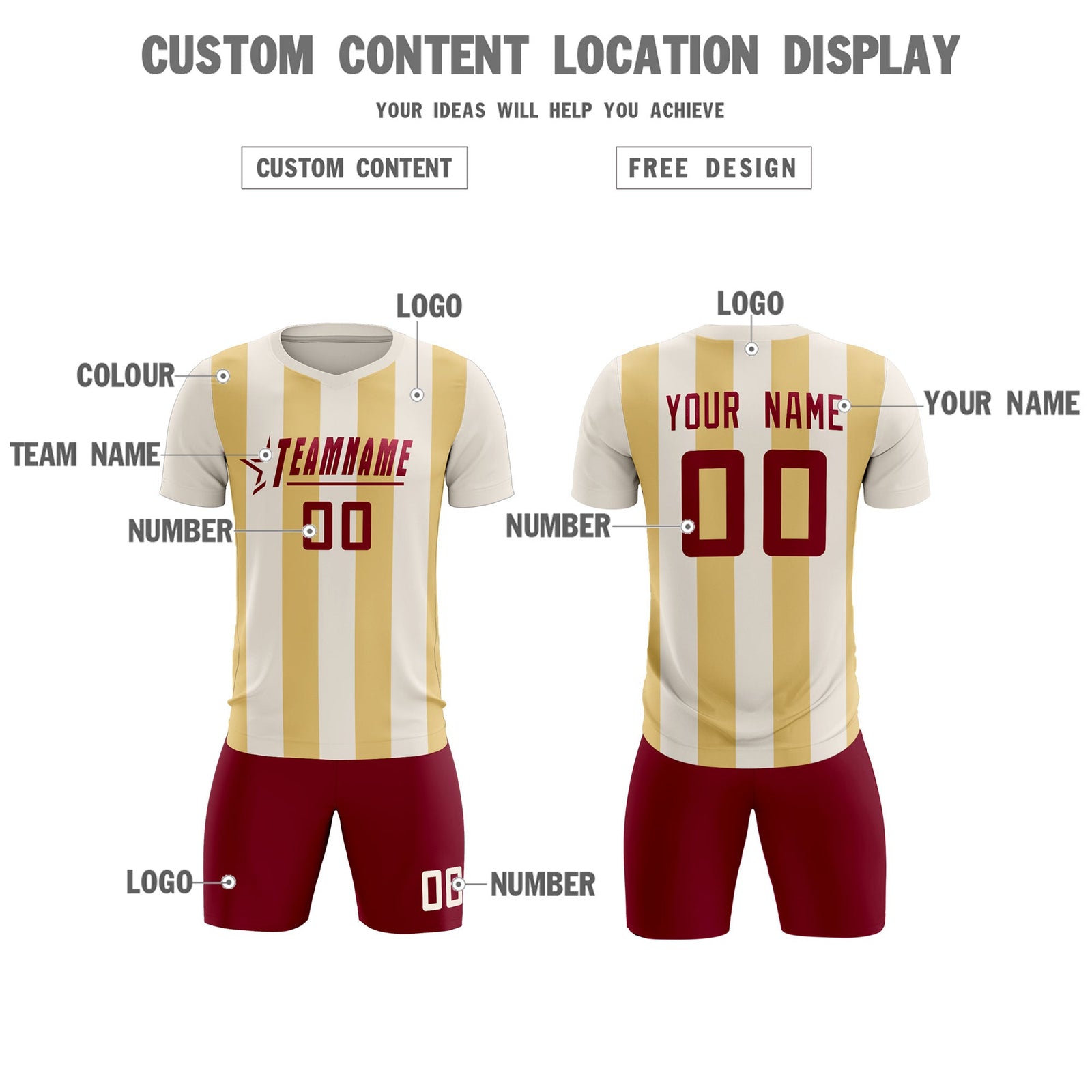 Custom Cream Khaki Vertical Stripes Casual Outdoor Soccer Sets Jersey