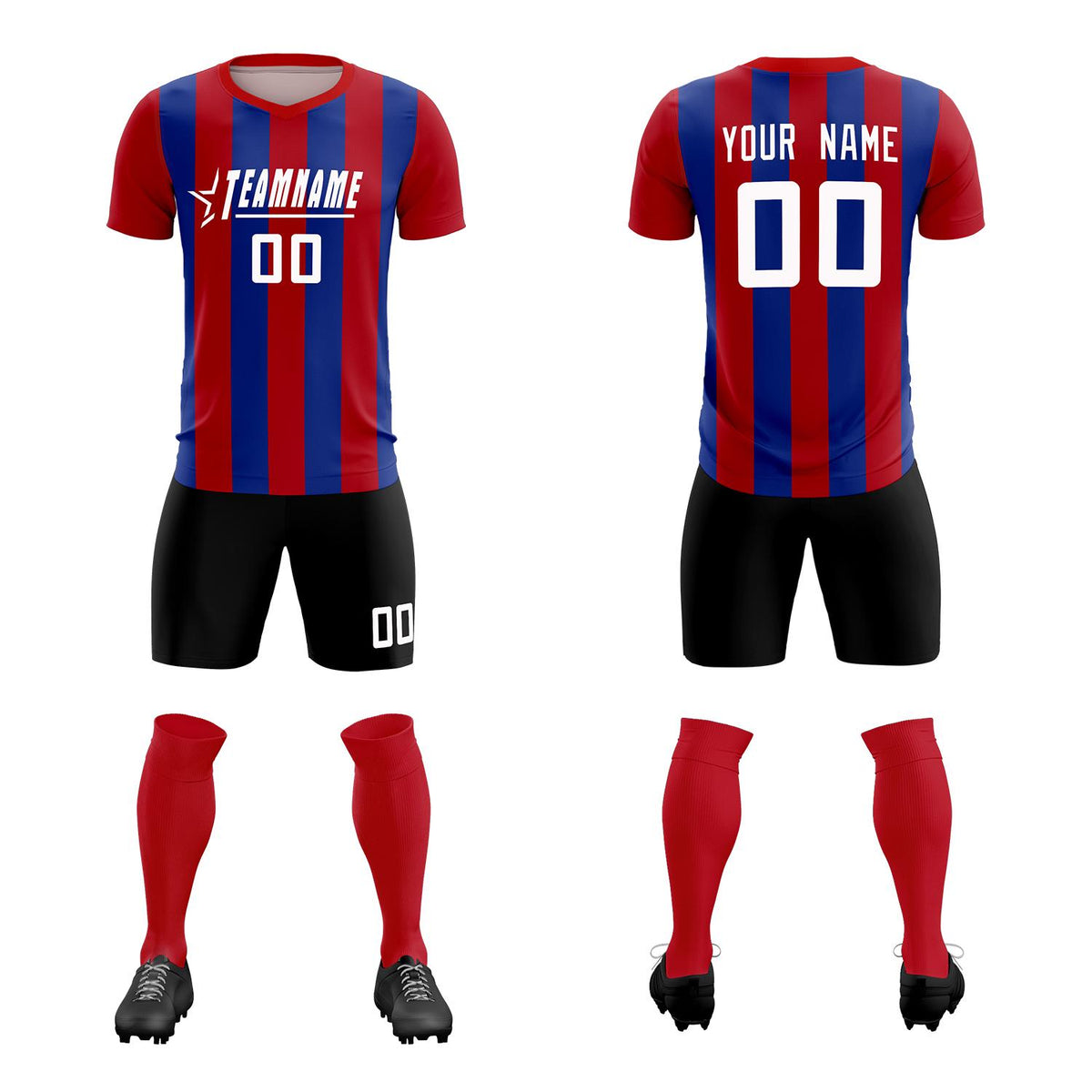 Custom Red Royal Vertical Stripes Casual Outdoor Soccer Sets Jersey