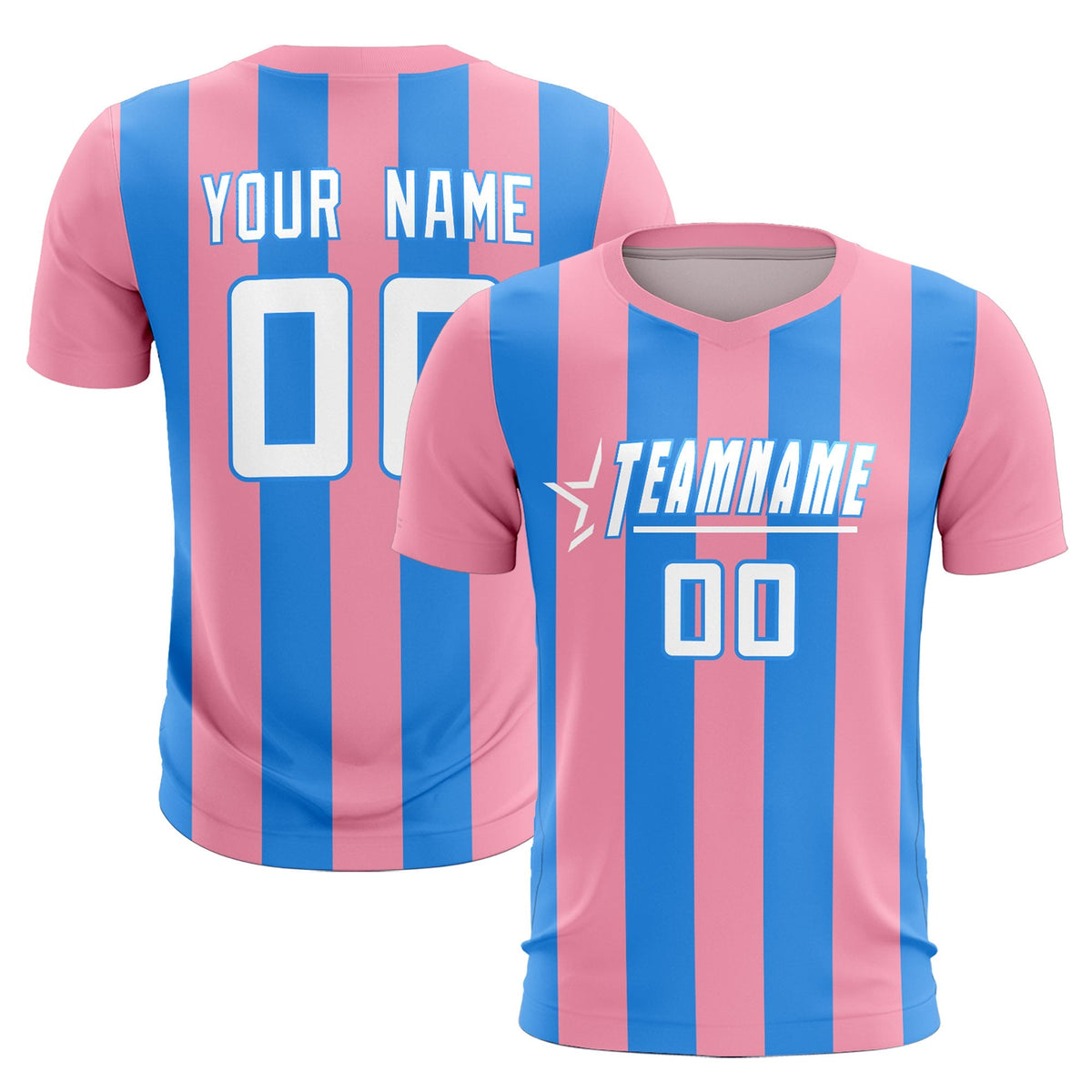 Custom Light Pink Powder Blue Vertical Stripes Casual Outdoor Soccer Sets Jersey