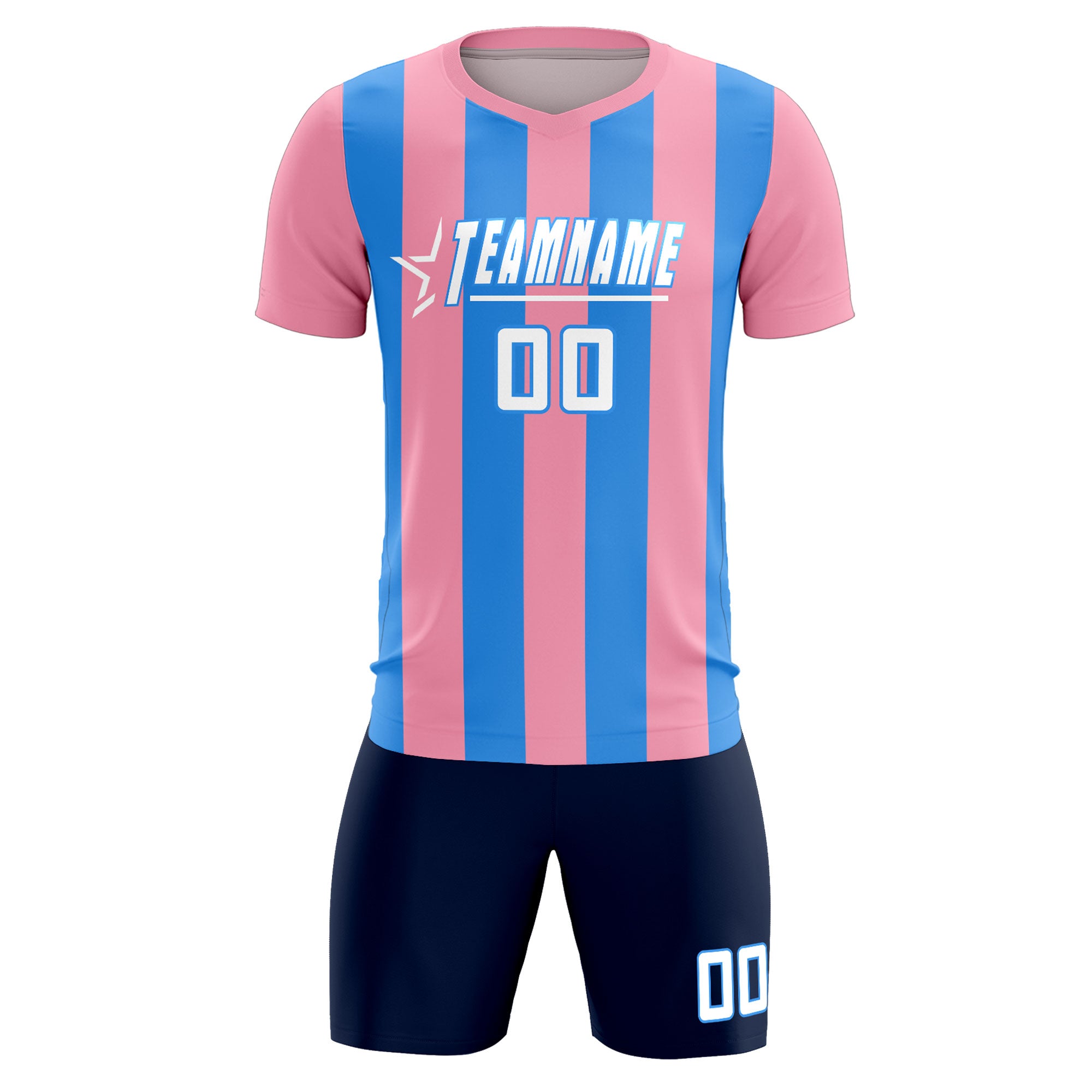 Custom Light Pink Powder Blue Vertical Stripes Casual Outdoor Soccer Sets Jersey