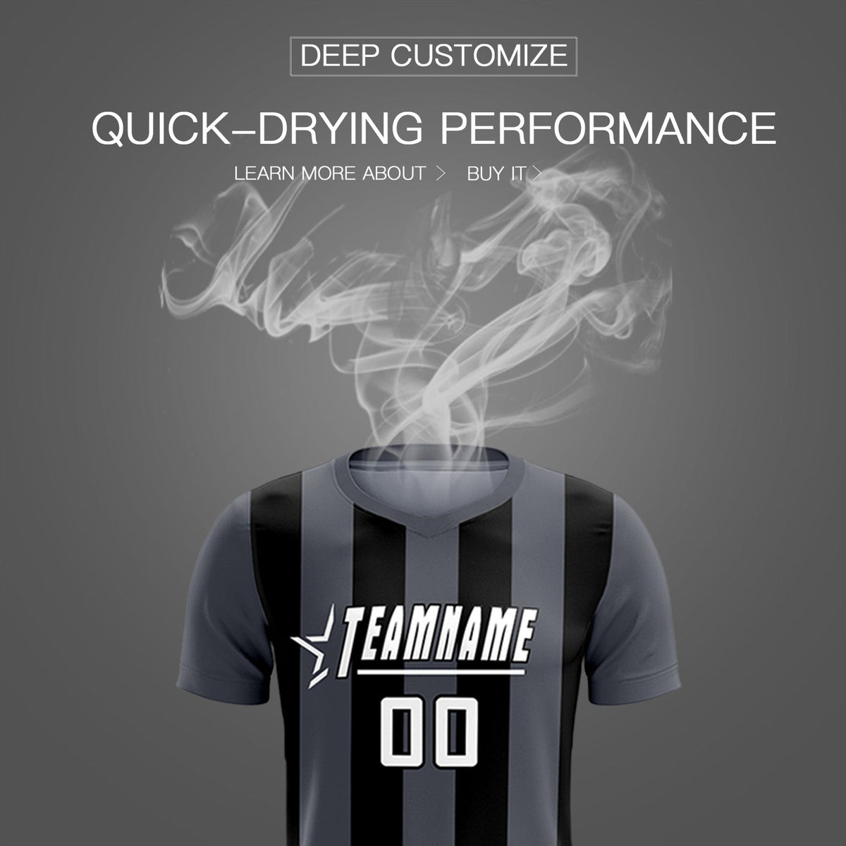 Custom Dark Gray Black Vertical Stripes Casual Outdoor Soccer Sets Jersey
