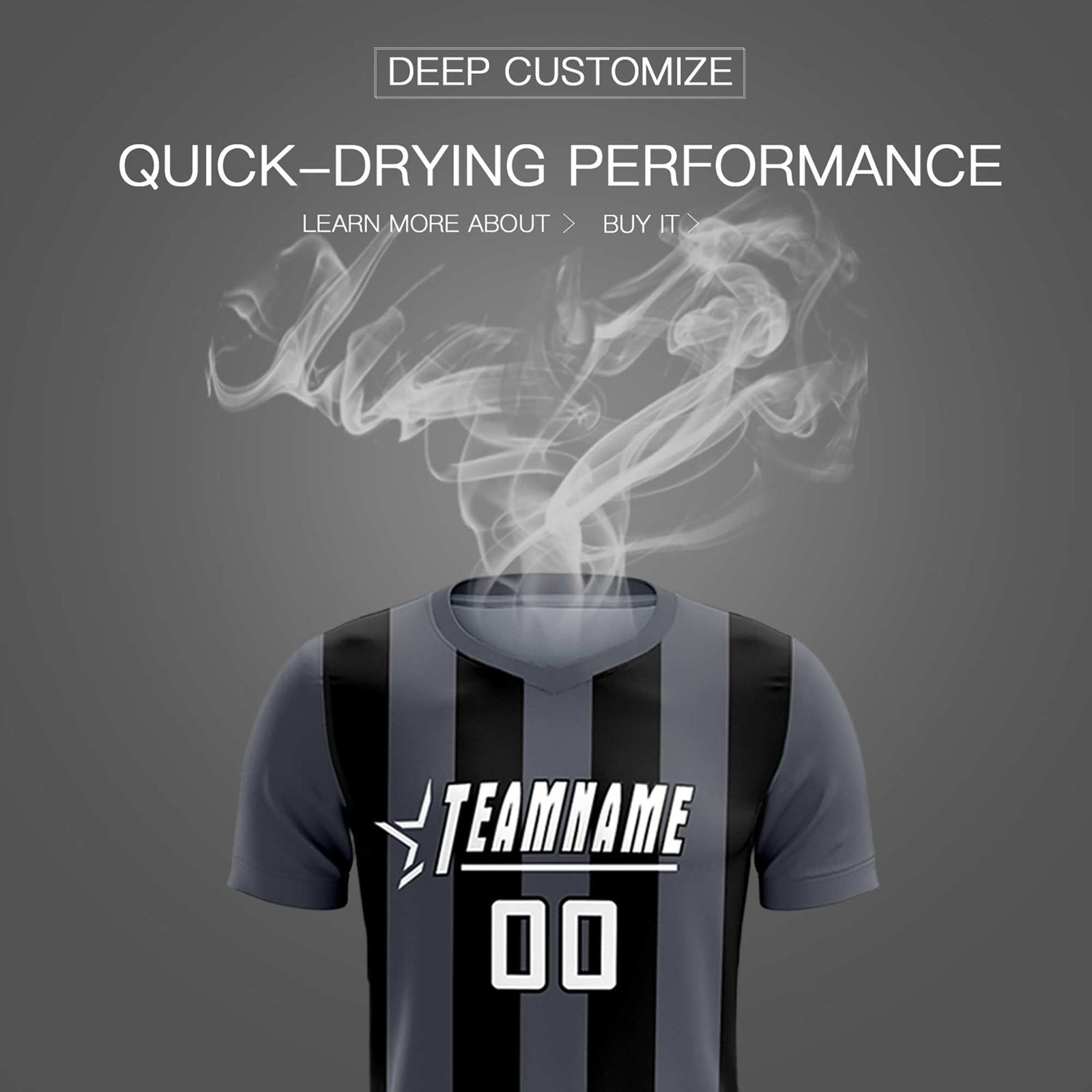 Custom Dark Gray Black Vertical Stripes Casual Outdoor Soccer Sets Jersey