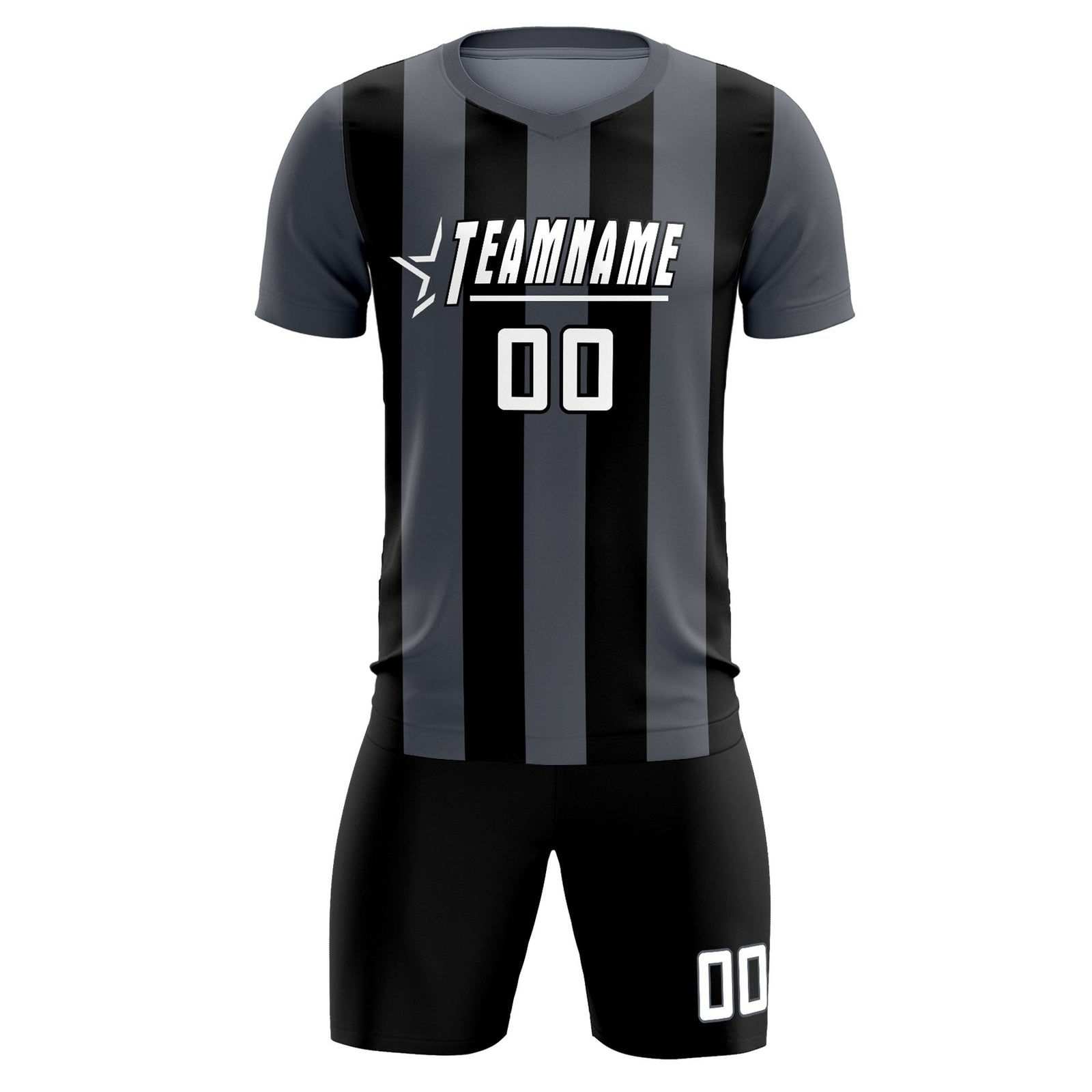 Custom Dark Gray Black Vertical Stripes Casual Outdoor Soccer Sets Jersey