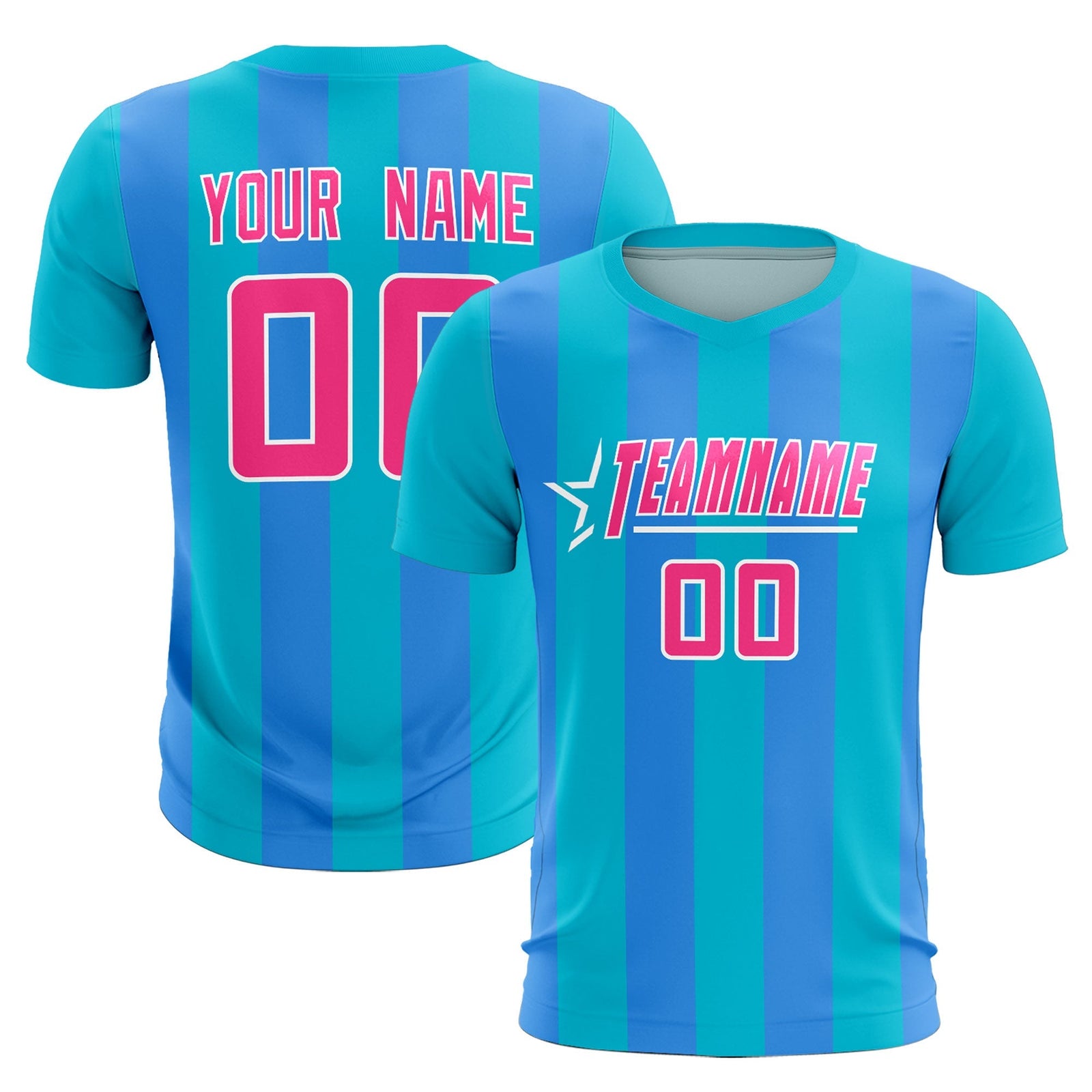 Custom Sky Blue Powder Blue Vertical Stripes Casual Outdoor Soccer Sets Jersey