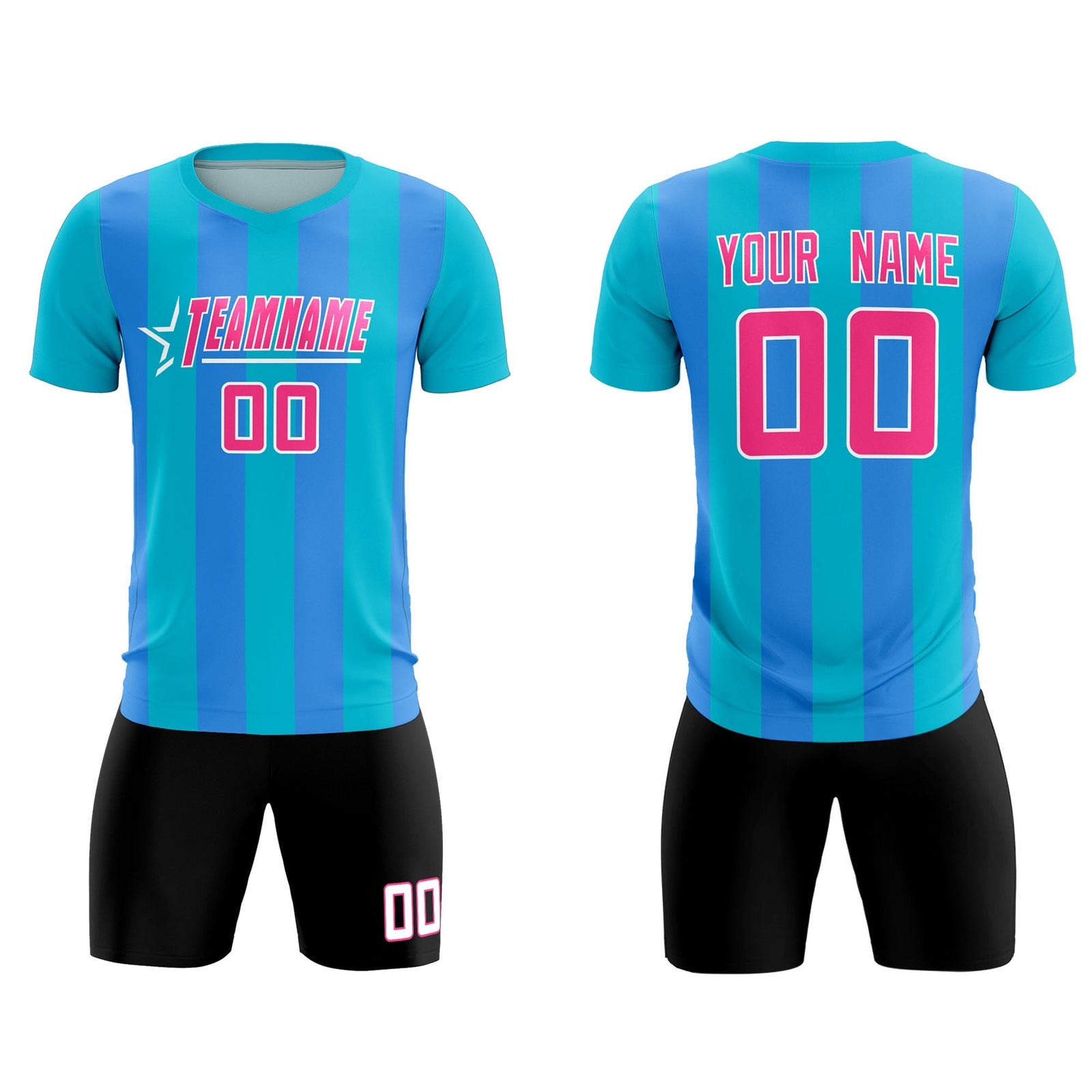 Custom Sky Blue Powder Blue Vertical Stripes Casual Outdoor Soccer Sets Jersey