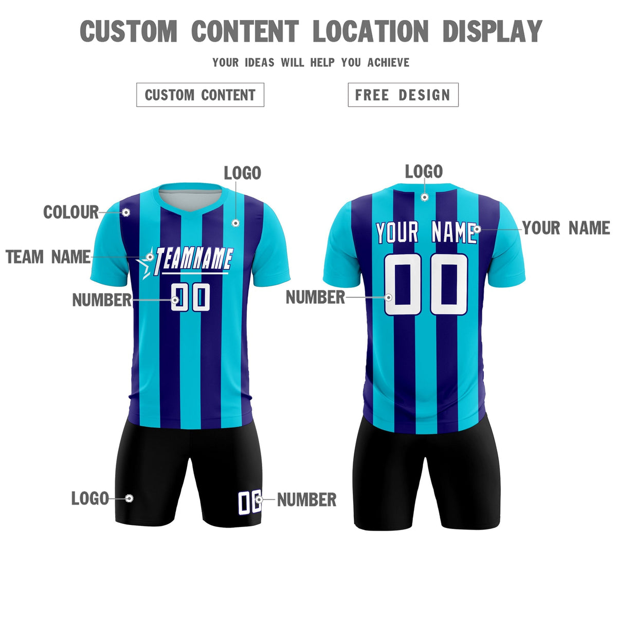 Custom Sky Blue Royal Vertical Stripes Casual Outdoor Soccer Sets Jersey