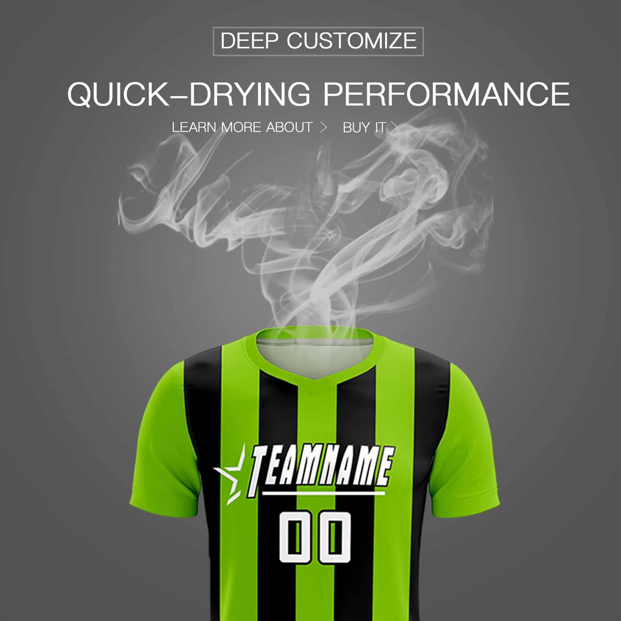 Custom Neon Green Black Vertical Stripes Casual Outdoor Soccer Sets Jersey