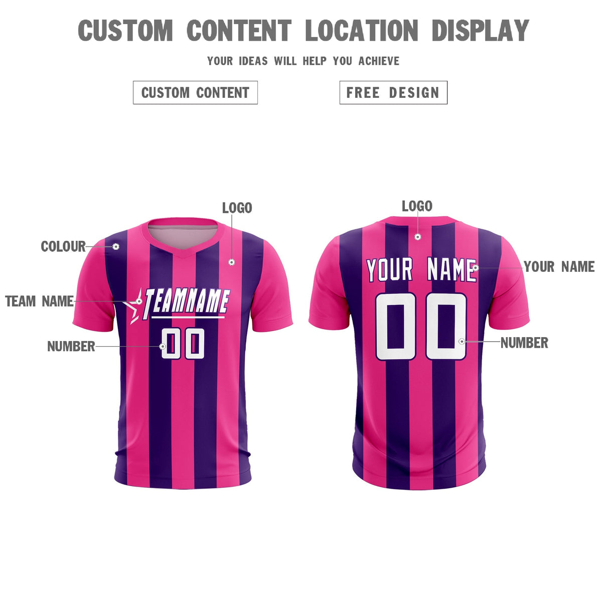 Custom Pink Purple Vertical Stripes Casual Outdoor Soccer Sets Jersey
