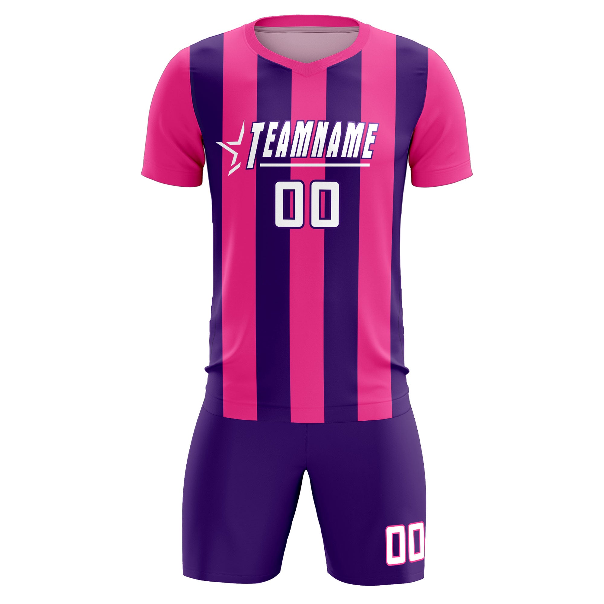 Custom Pink Purple Vertical Stripes Casual Outdoor Soccer Sets Jersey