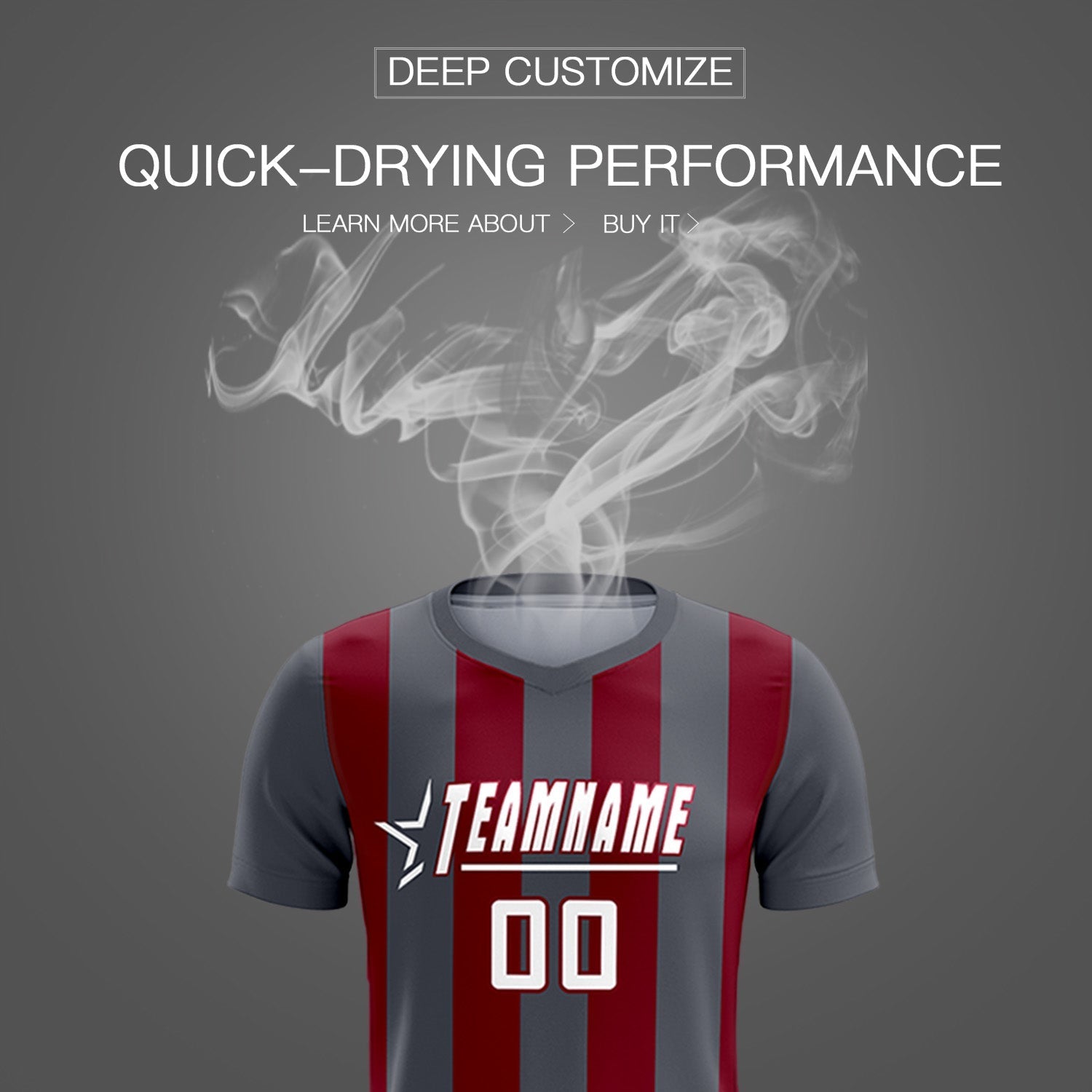 Custom Dark Gray Crimson Vertical Stripes Casual Outdoor Soccer Sets Jersey