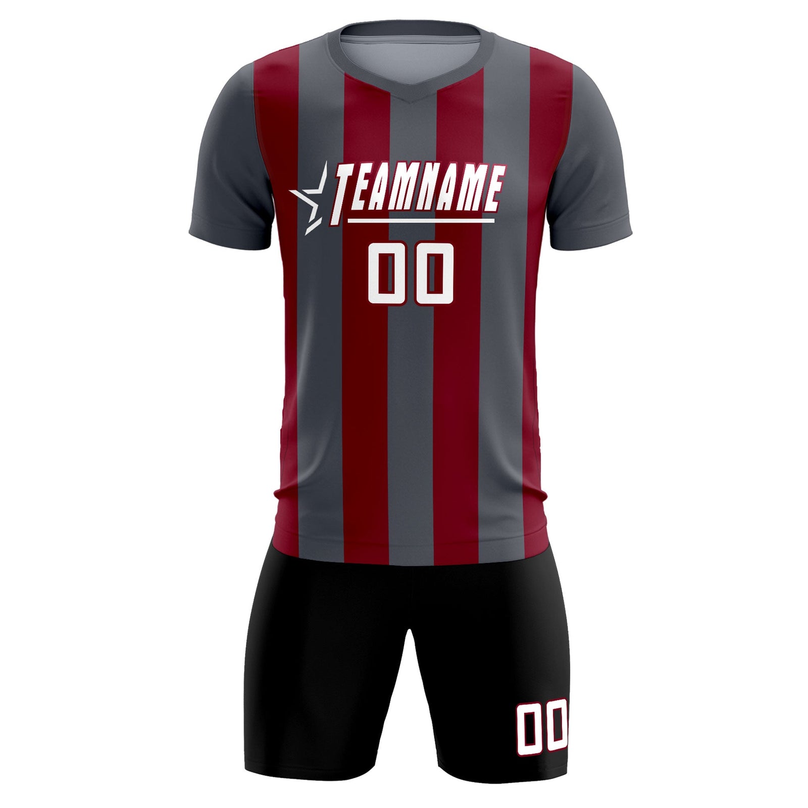 Custom Dark Gray Crimson Vertical Stripes Casual Outdoor Soccer Sets Jersey