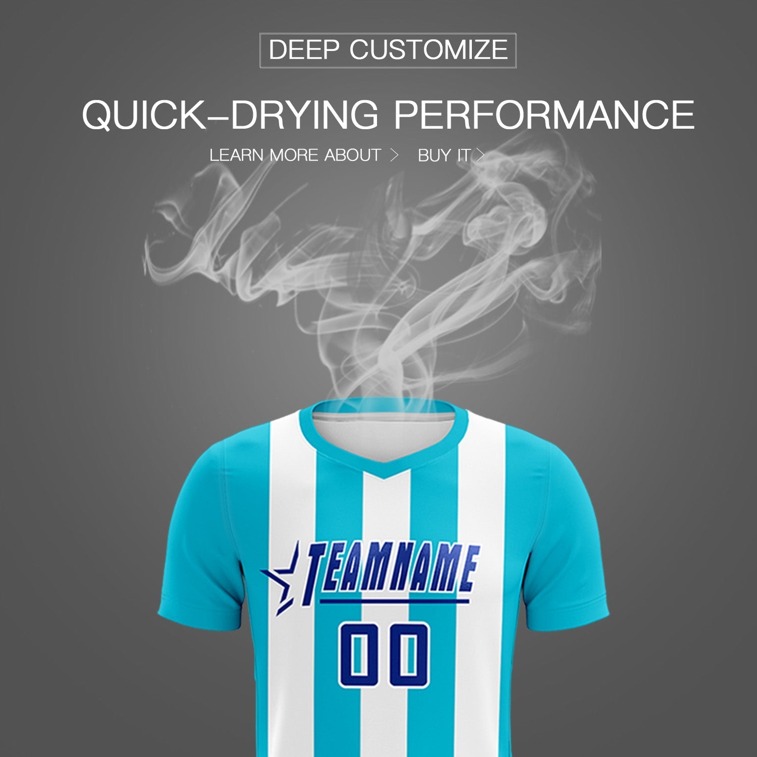 Custom White Sky Blue Vertical Stripes Casual Outdoor Soccer Sets Jersey