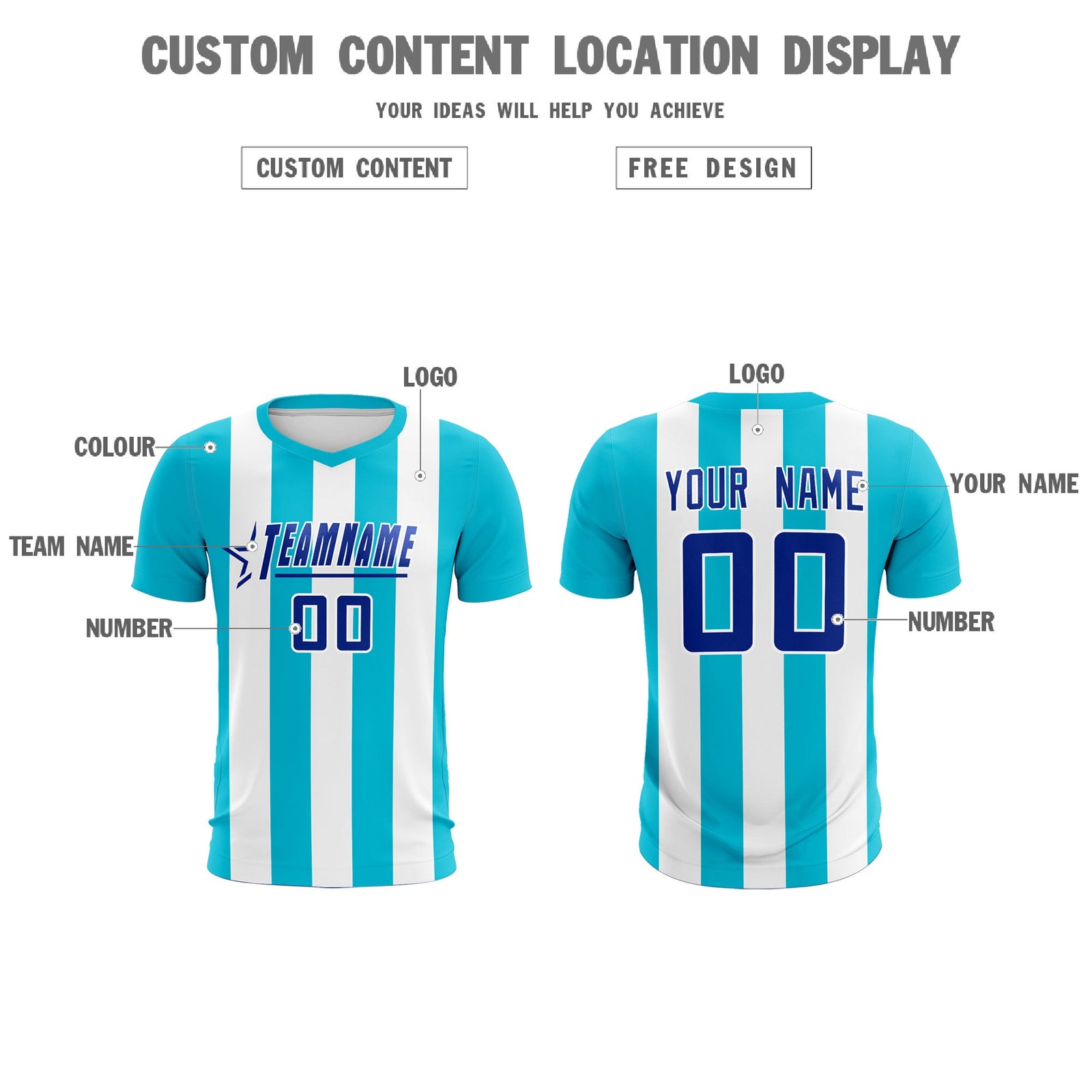 Custom White Sky Blue Vertical Stripes Casual Outdoor Soccer Sets Jersey