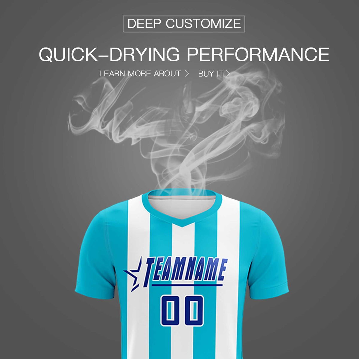 Custom White Sky Blue Vertical Stripes Casual Outdoor Soccer Sets Jersey