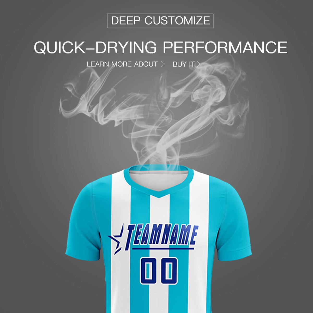 Custom White Sky Blue Vertical Stripes Casual Outdoor Soccer Sets Jersey