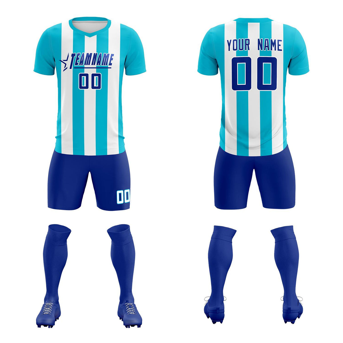 Custom White Sky Blue Vertical Stripes Casual Outdoor Soccer Sets Jersey