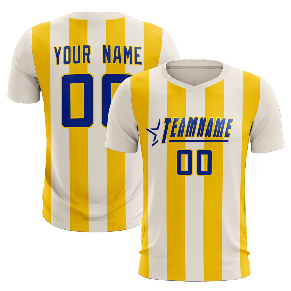 Custom Cream Gold Vertical Stripes Casual Outdoor Soccer Sets Jersey
