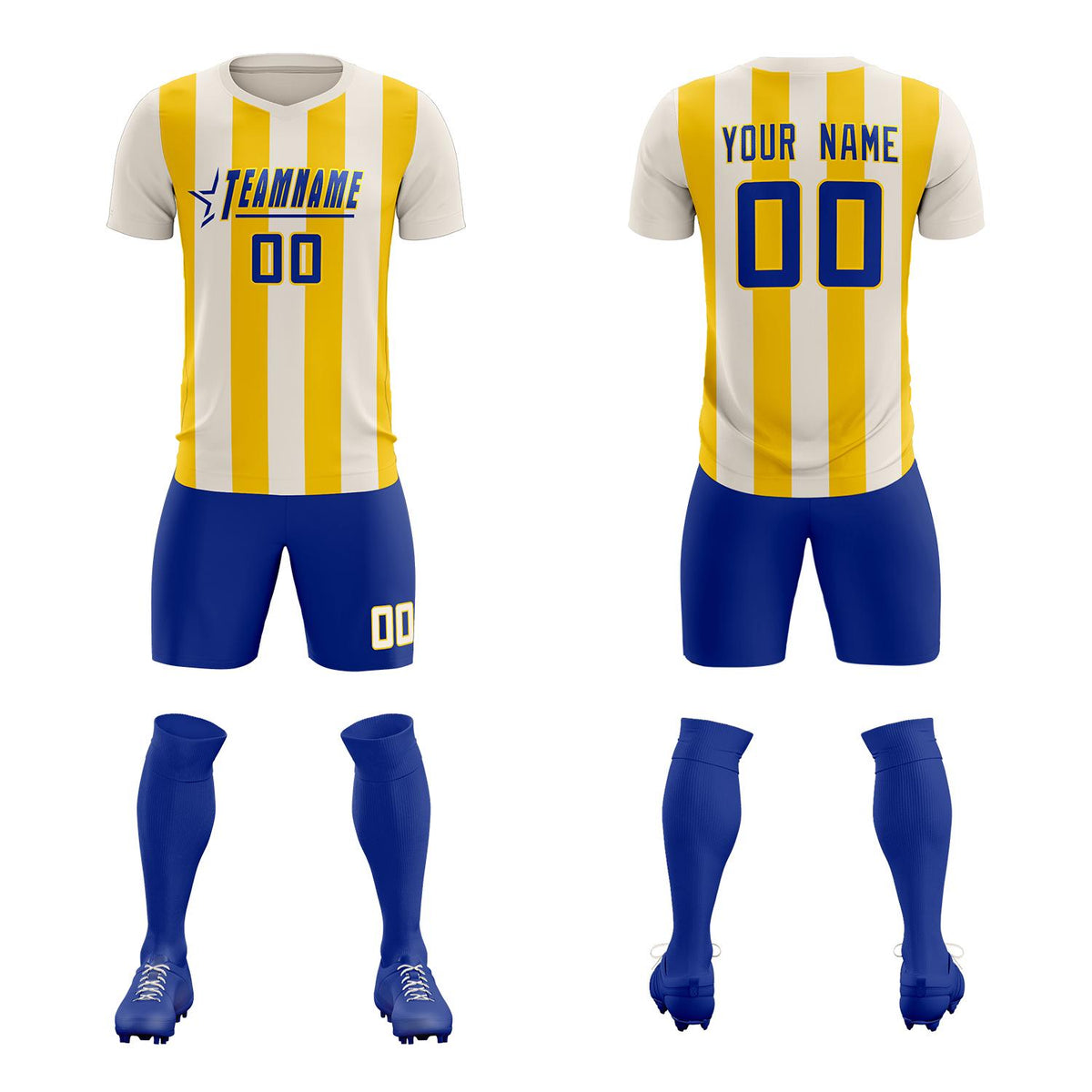 Custom Cream Gold Vertical Stripes Casual Outdoor Soccer Sets Jersey