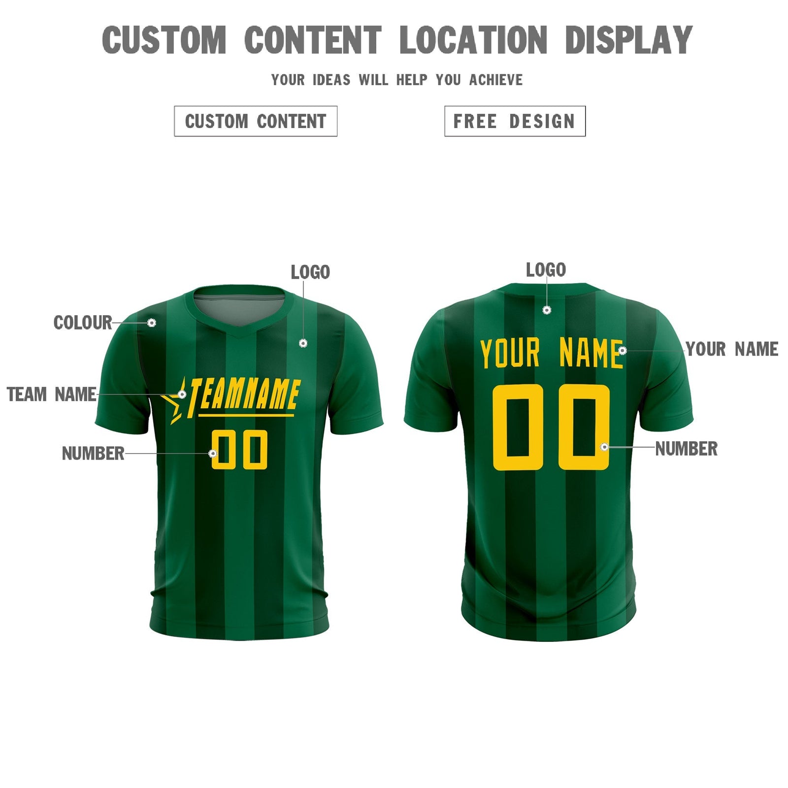Custom Kelly Green Green Vertical Stripes Casual Outdoor Soccer Sets Jersey