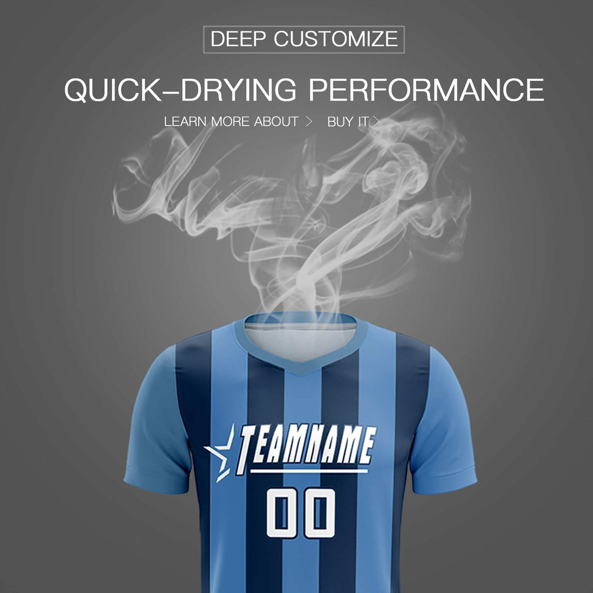 Custom Light Blue Midnight Blue Vertical Stripes Casual Outdoor Soccer Sets Jersey