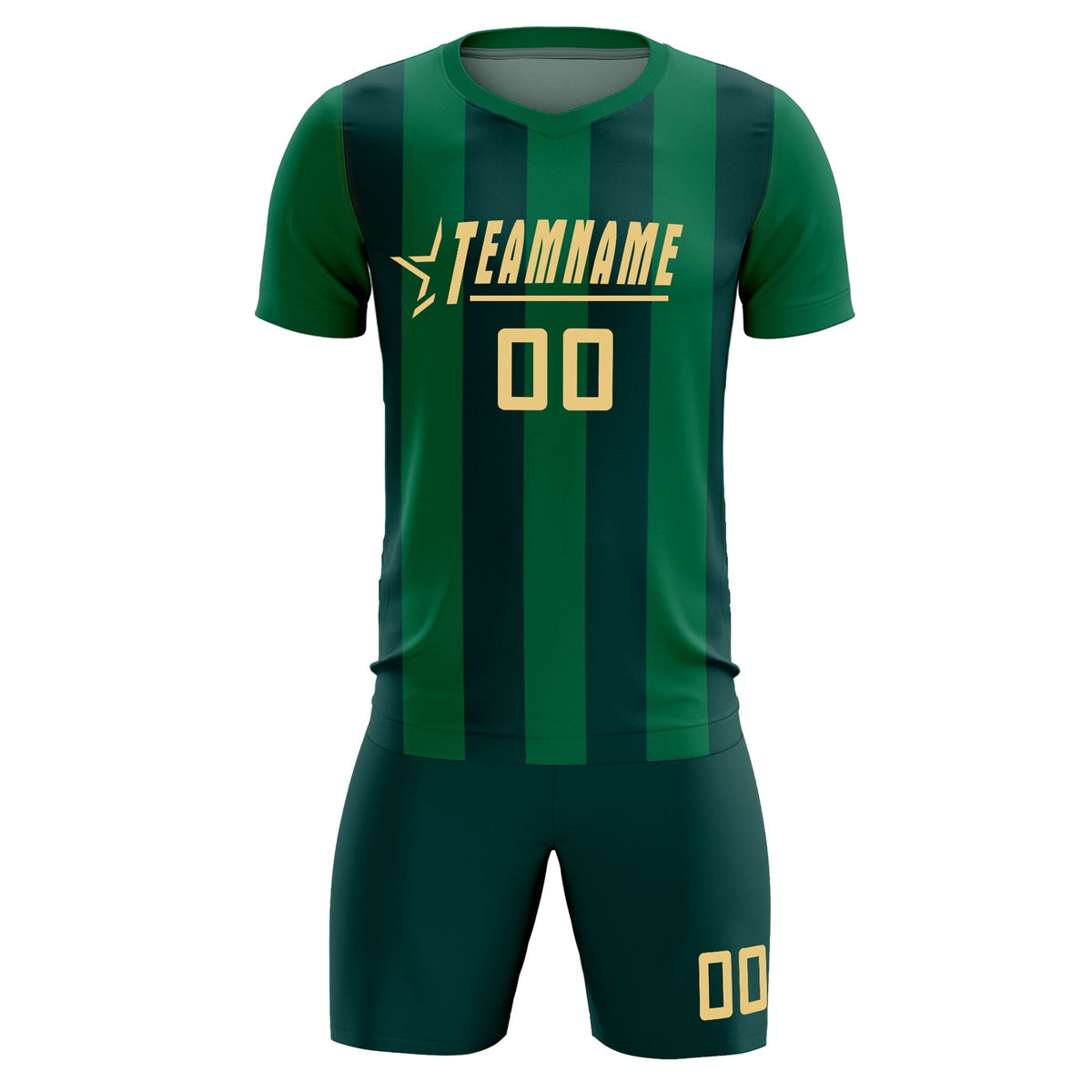 Custom Kelly Green Midnight Green Vertical Stripes Casual Outdoor Soccer Sets Jersey