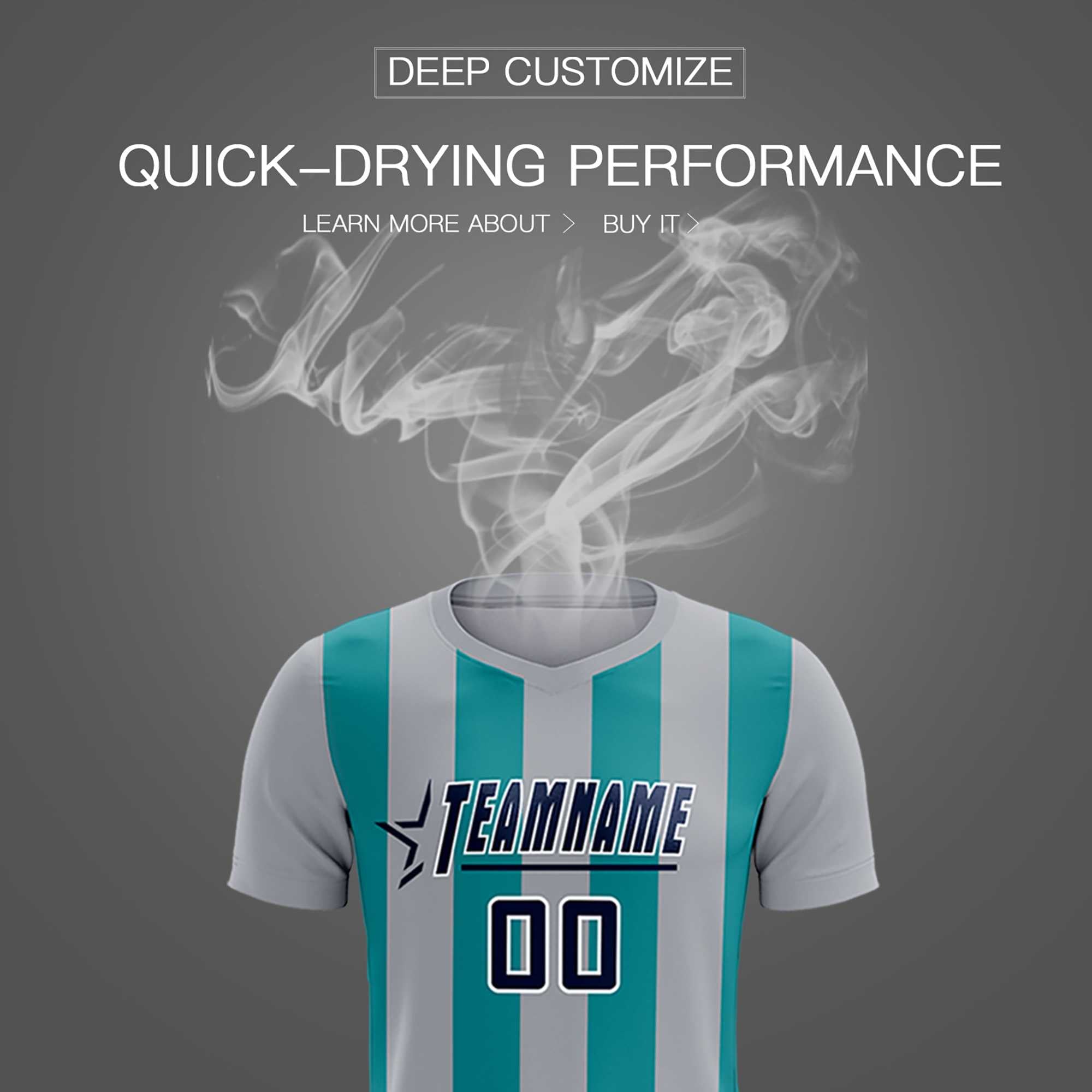 Custom Gray Aqua Vertical Stripes Casual Outdoor Soccer Sets Jersey