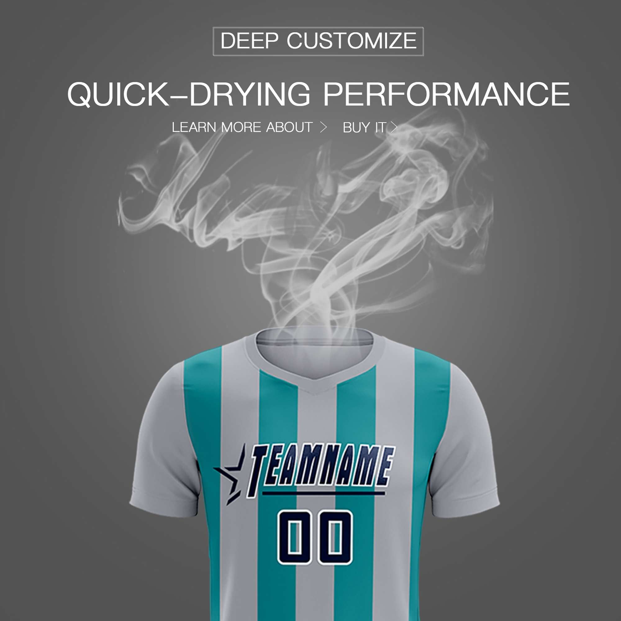 Custom Gray Aqua Vertical Stripes Casual Outdoor Soccer Sets Jersey