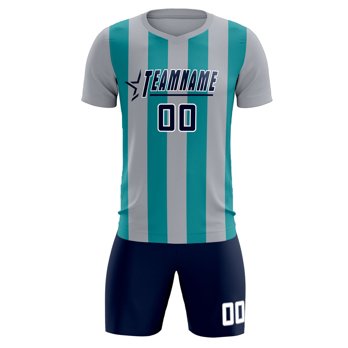 Custom Gray Aqua Vertical Stripes Casual Outdoor Soccer Sets Jersey