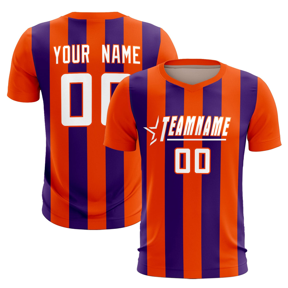 Custom Orange Purple Vertical Stripes Casual Outdoor Soccer Sets Jersey