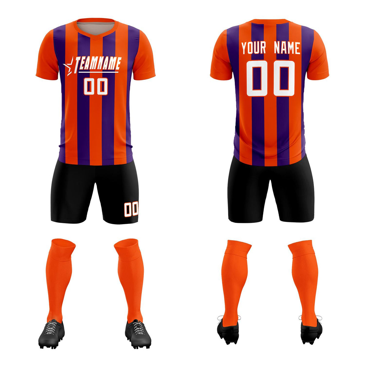 Custom Orange Purple Vertical Stripes Casual Outdoor Soccer Sets Jersey
