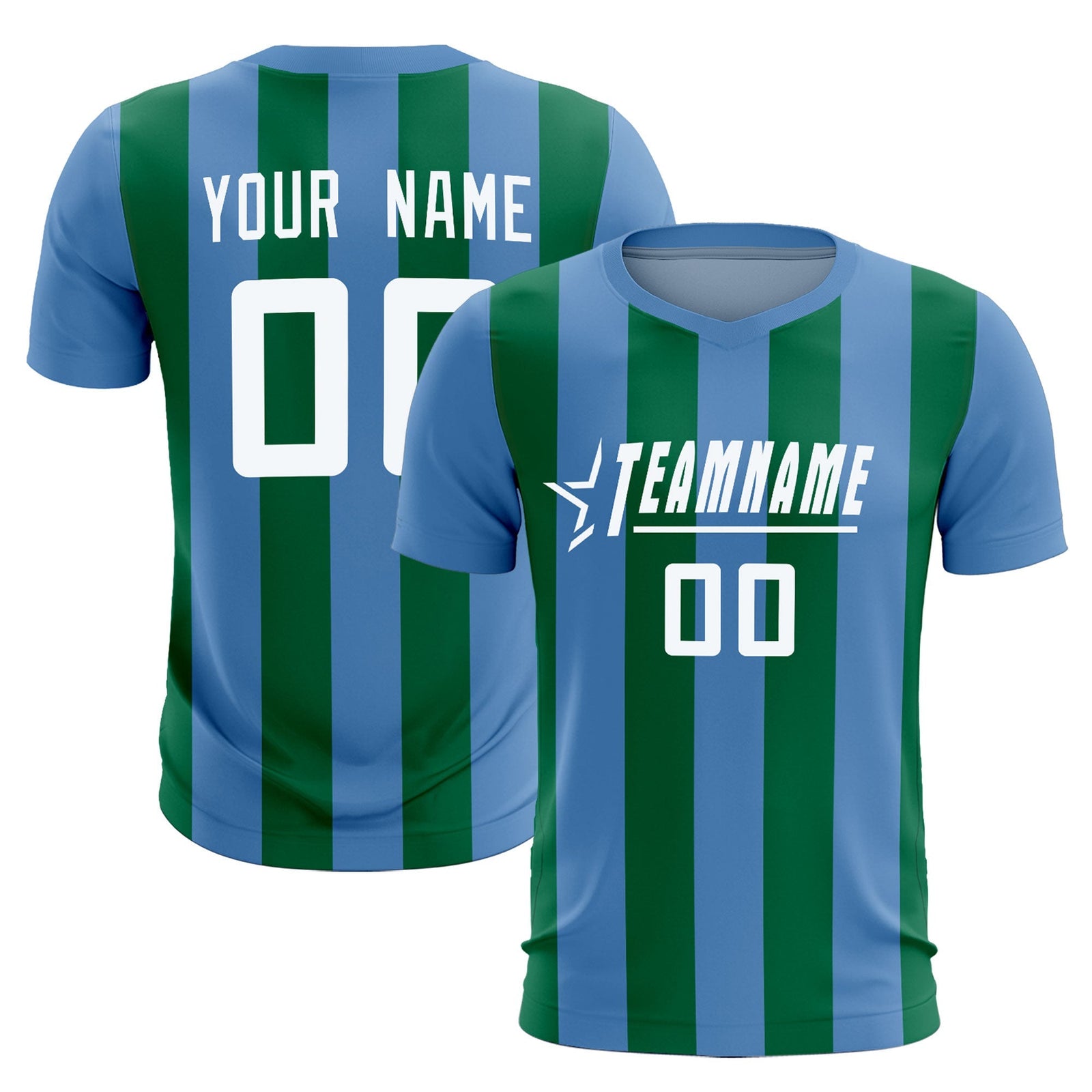 Custom Light Blue Kelly Green Vertical Stripes Casual Outdoor Soccer Sets Jersey