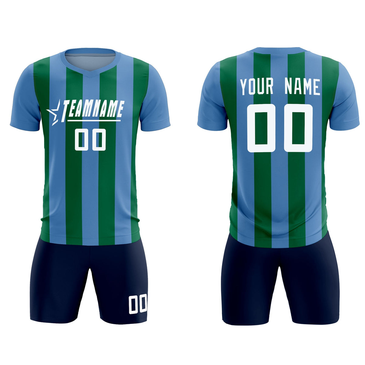 Custom Light Blue Kelly Green Vertical Stripes Casual Outdoor Soccer Sets Jersey