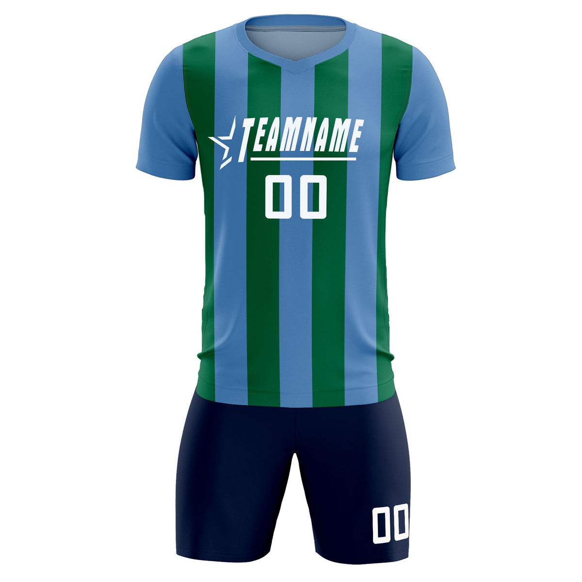 Custom Light Blue Kelly Green Vertical Stripes Casual Outdoor Soccer Sets Jersey