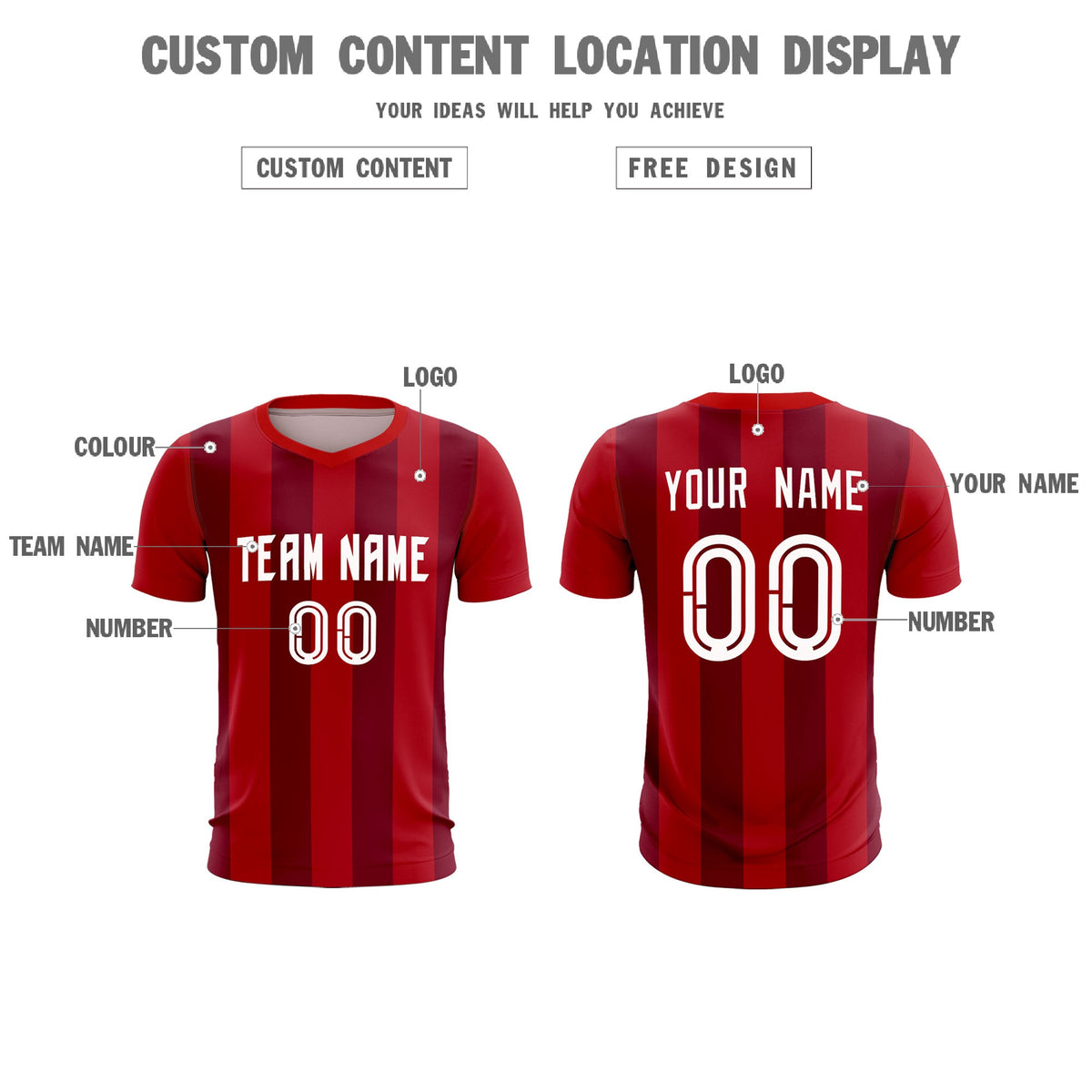 Custom Red Crimson Vertical Stripes Casual Outdoor Soccer Sets Jersey