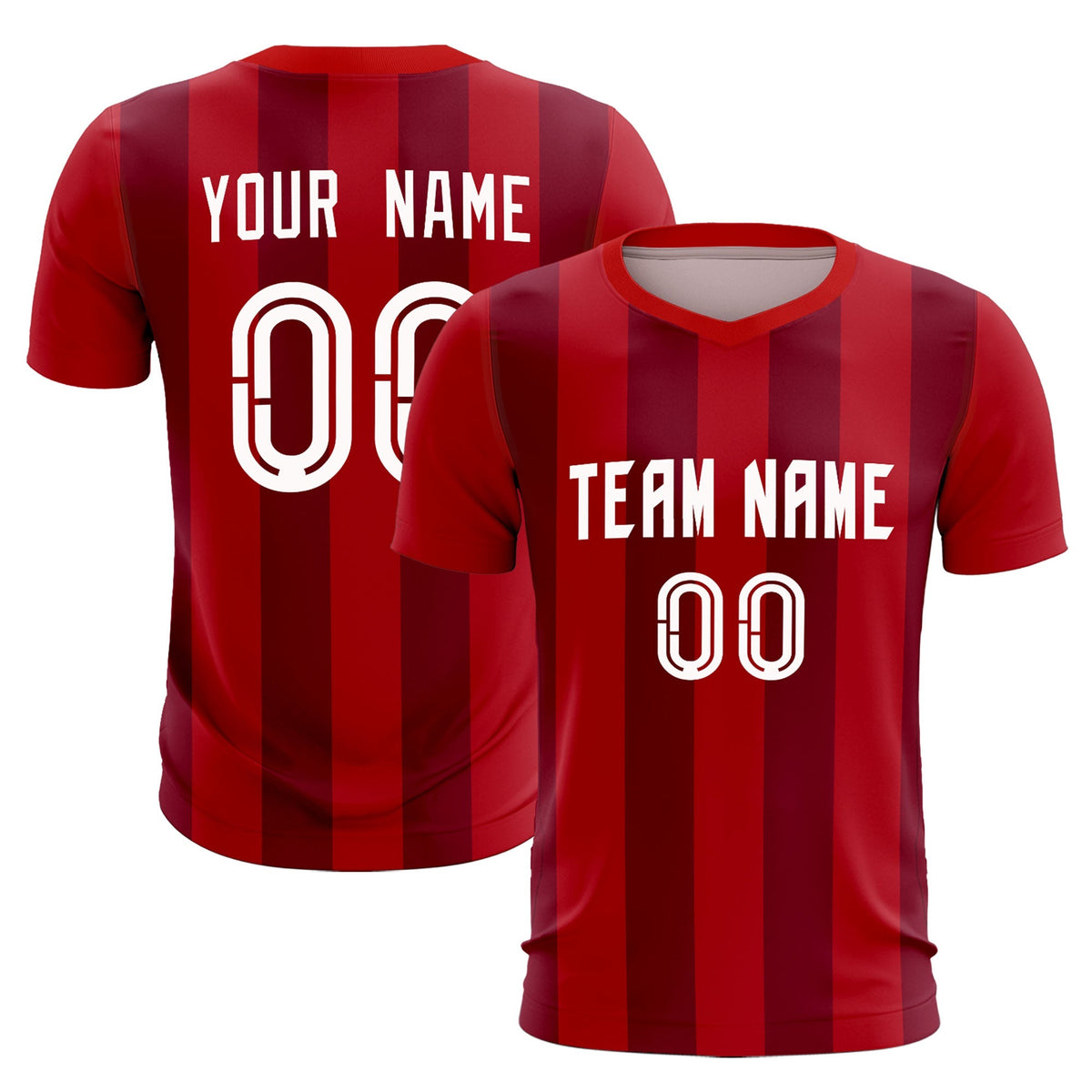 Custom Red Crimson Vertical Stripes Casual Outdoor Soccer Sets Jersey