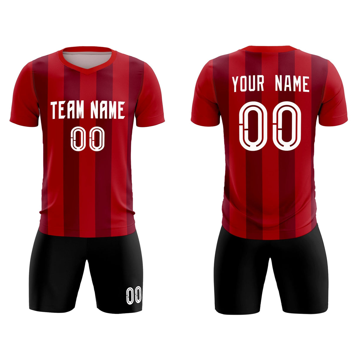 Custom Red Crimson Vertical Stripes Casual Outdoor Soccer Sets Jersey