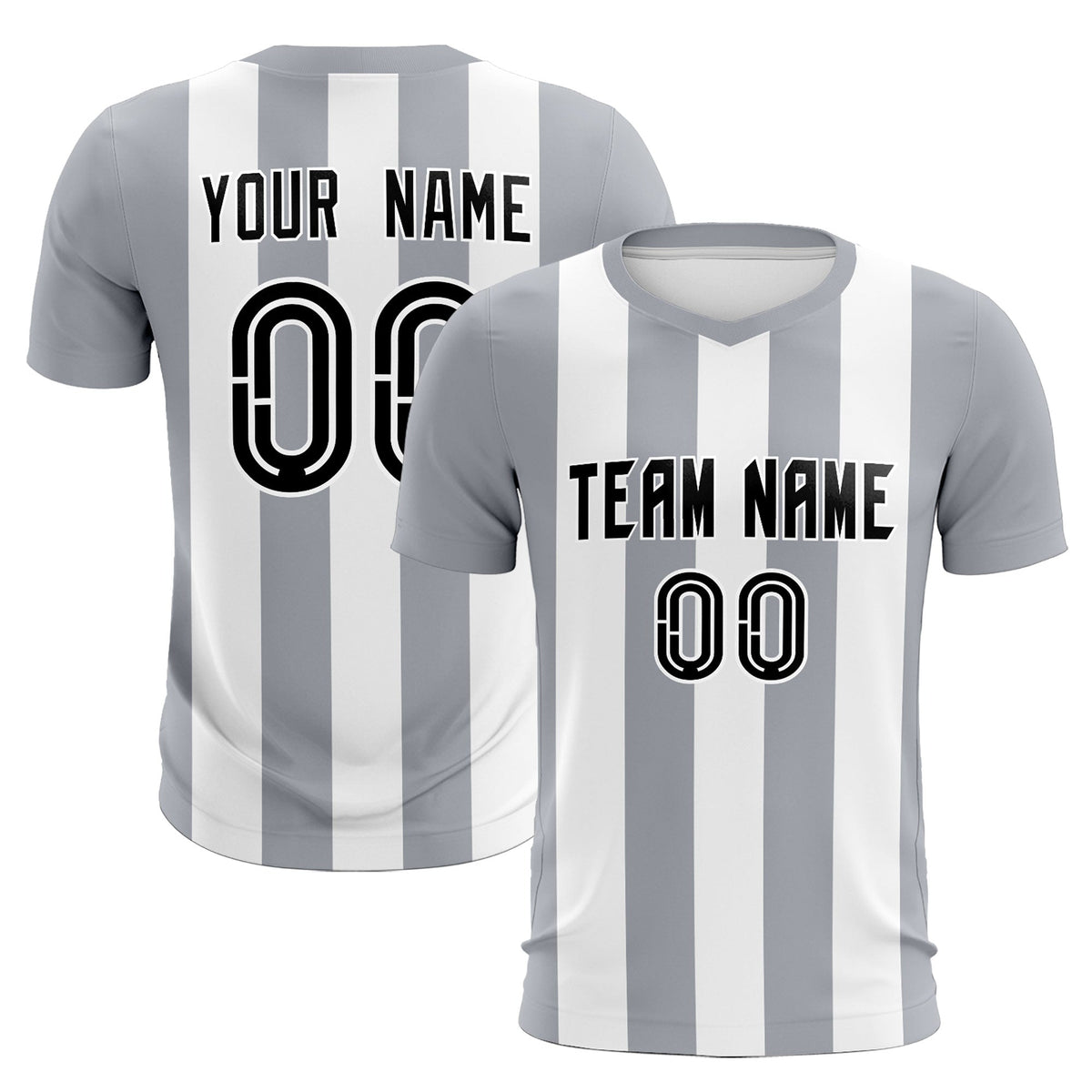 Custom White Gray Vertical Stripes Casual Outdoor Soccer Sets Jersey