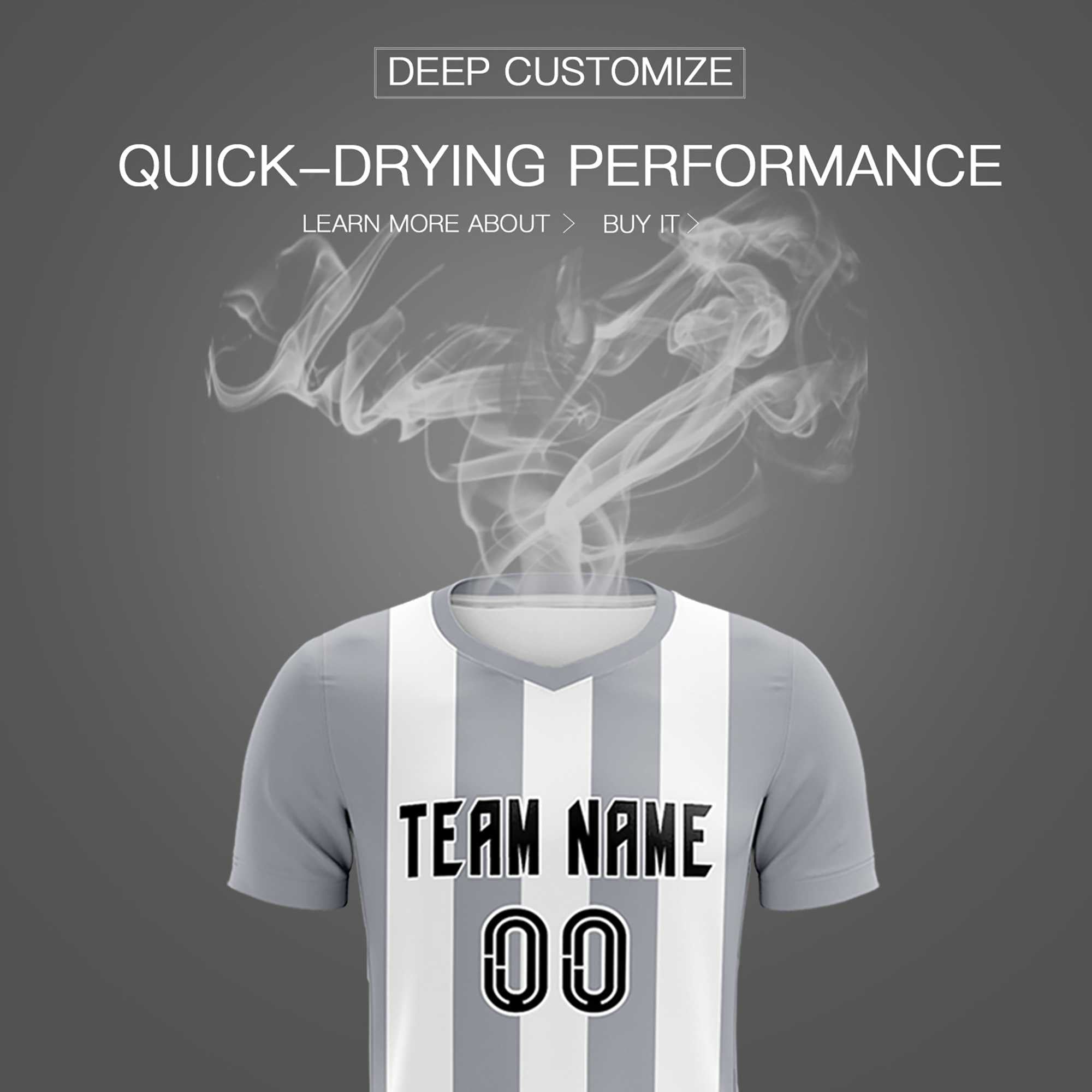 Custom White Gray Vertical Stripes Casual Outdoor Soccer Sets Jersey
