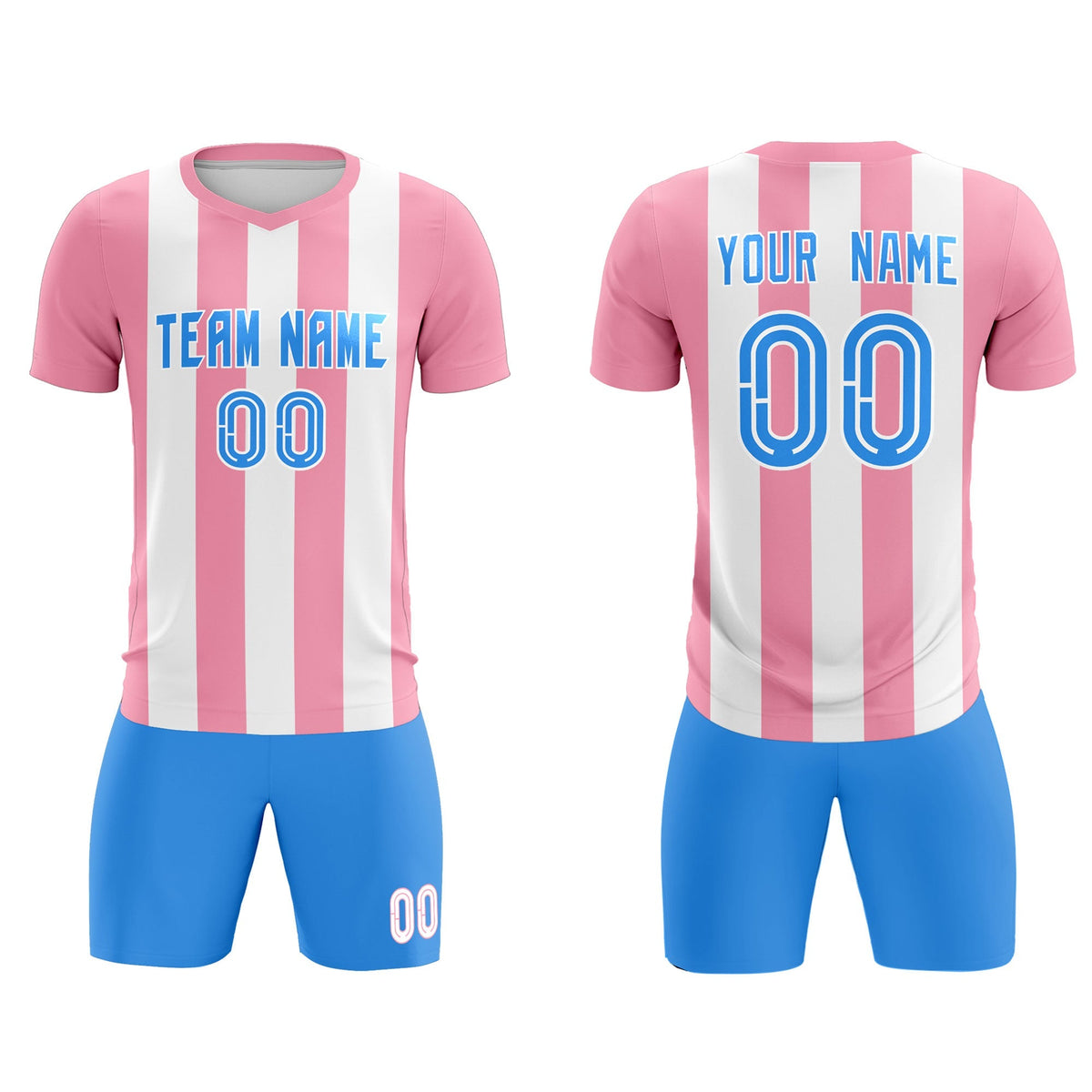 Custom White Light Pink Vertical Stripes Casual Outdoor Soccer Sets Jersey