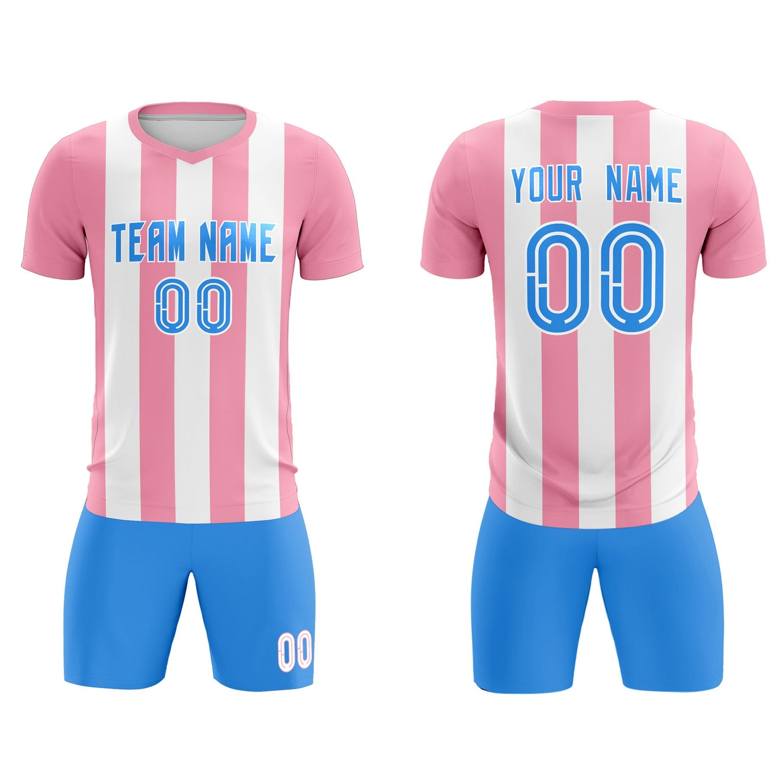 Custom White Light Pink Vertical Stripes Casual Outdoor Soccer Sets Jersey