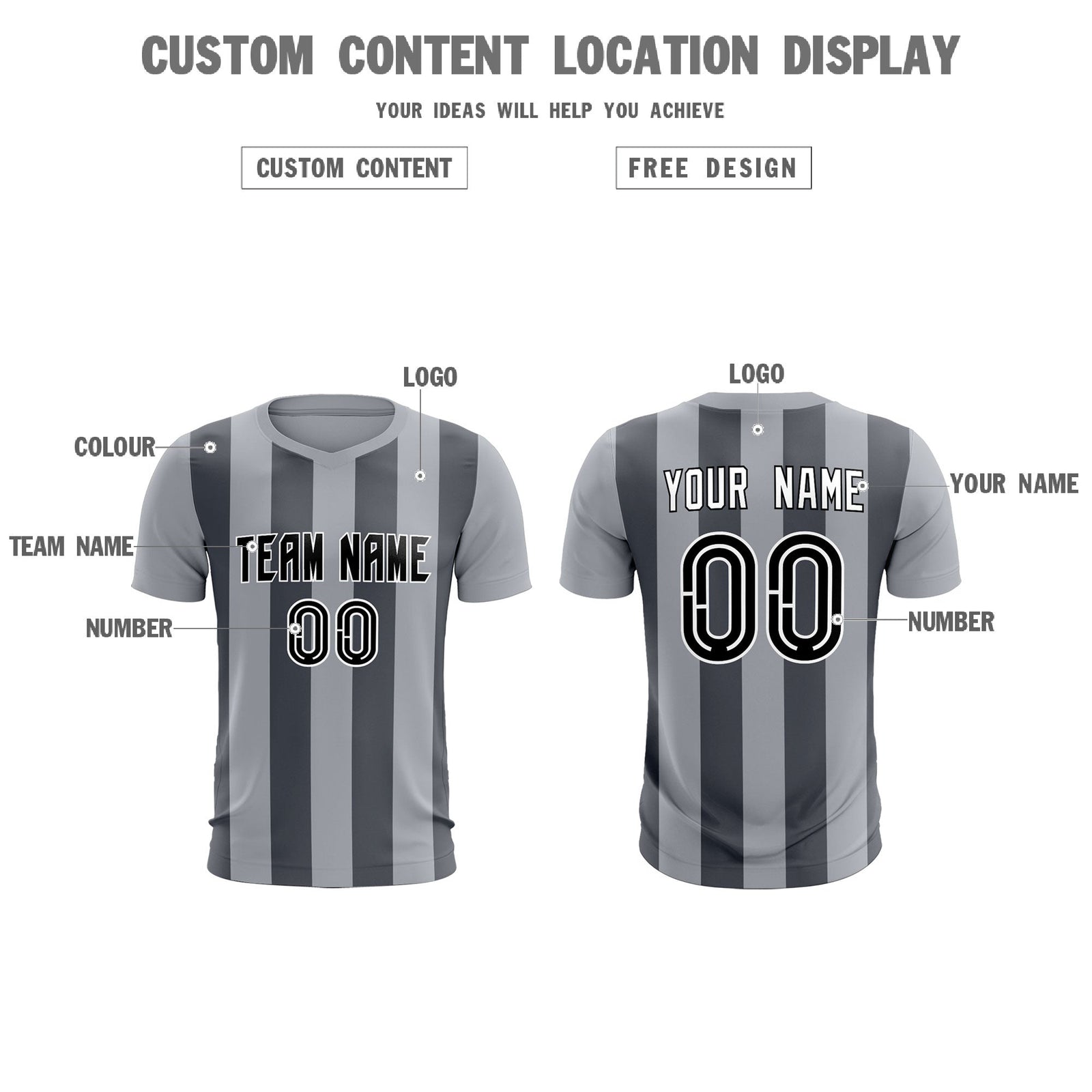 Custom Gray Dark Gray Vertical Stripes Casual Outdoor Soccer Sets Jersey